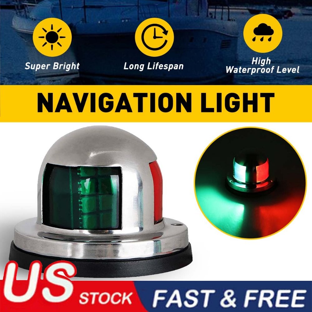 2 IN 1 Marine Boat Yacht Pontoon 12V Stainless Steel LED Bow Navigation Lights