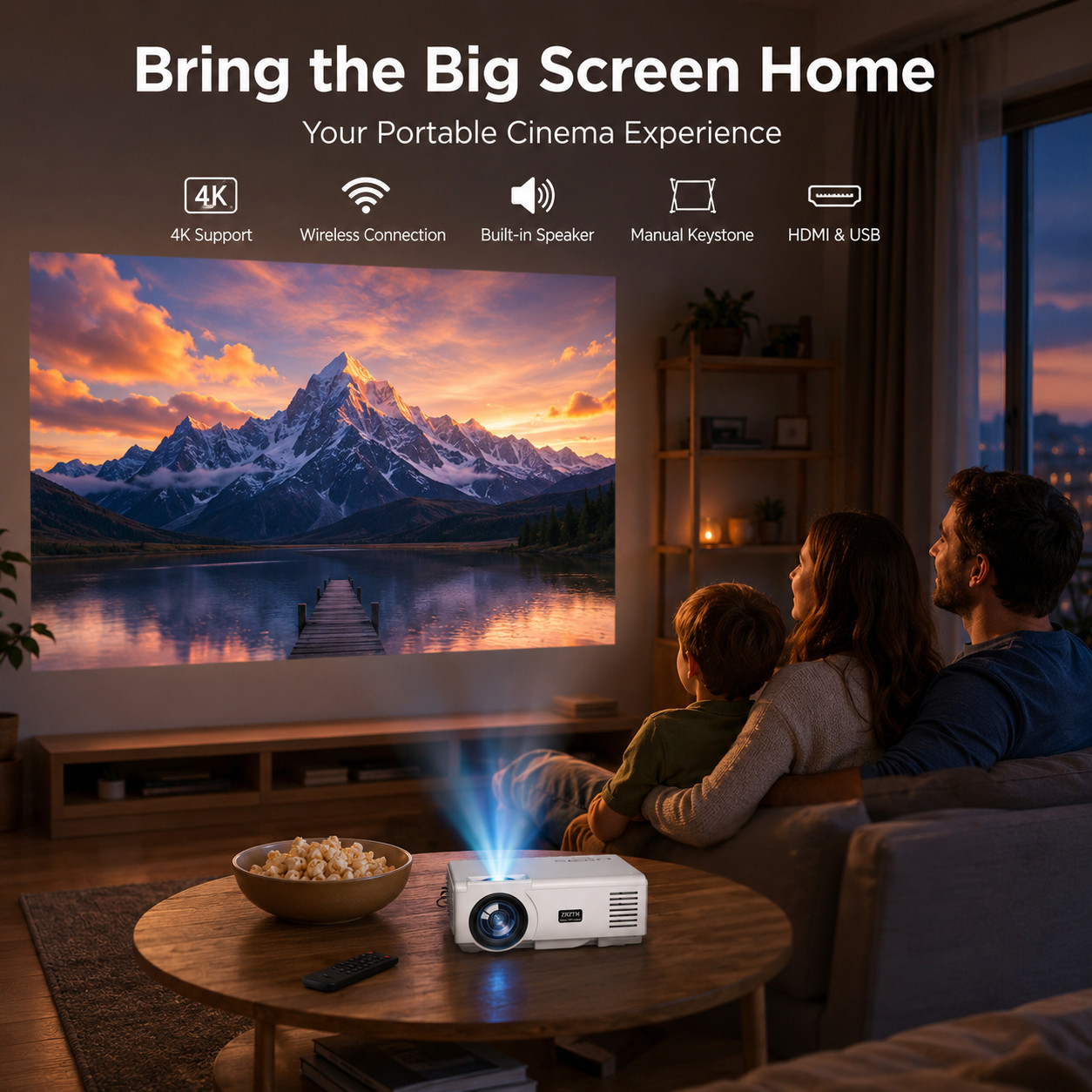 Portable 4K Mini Projector 1080P HD HDMI USB Home Theater Wireless