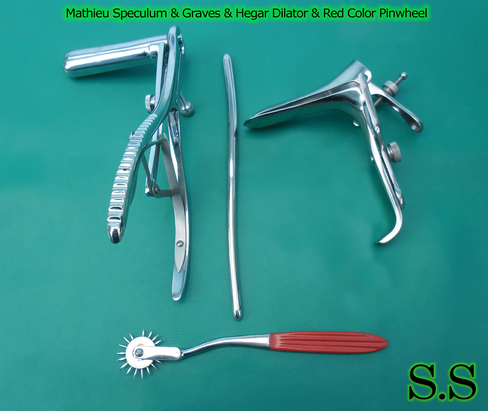 Mathieu Speculum Hegar Dilator Red Pinwheel & Graves Speculum Large