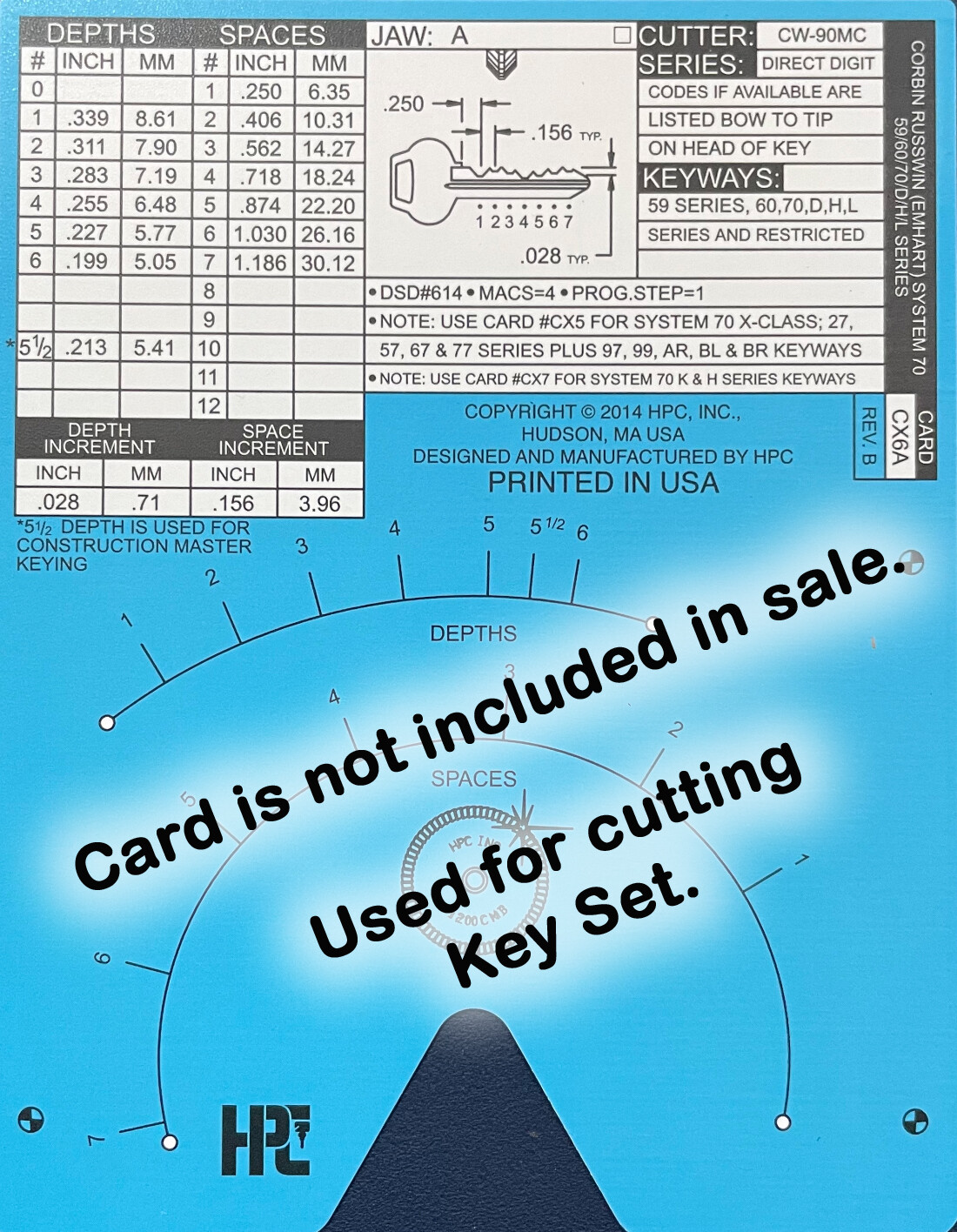 Corbin CO87 5 Pin Space and Depth Keys ~ DSD#614, CX6A