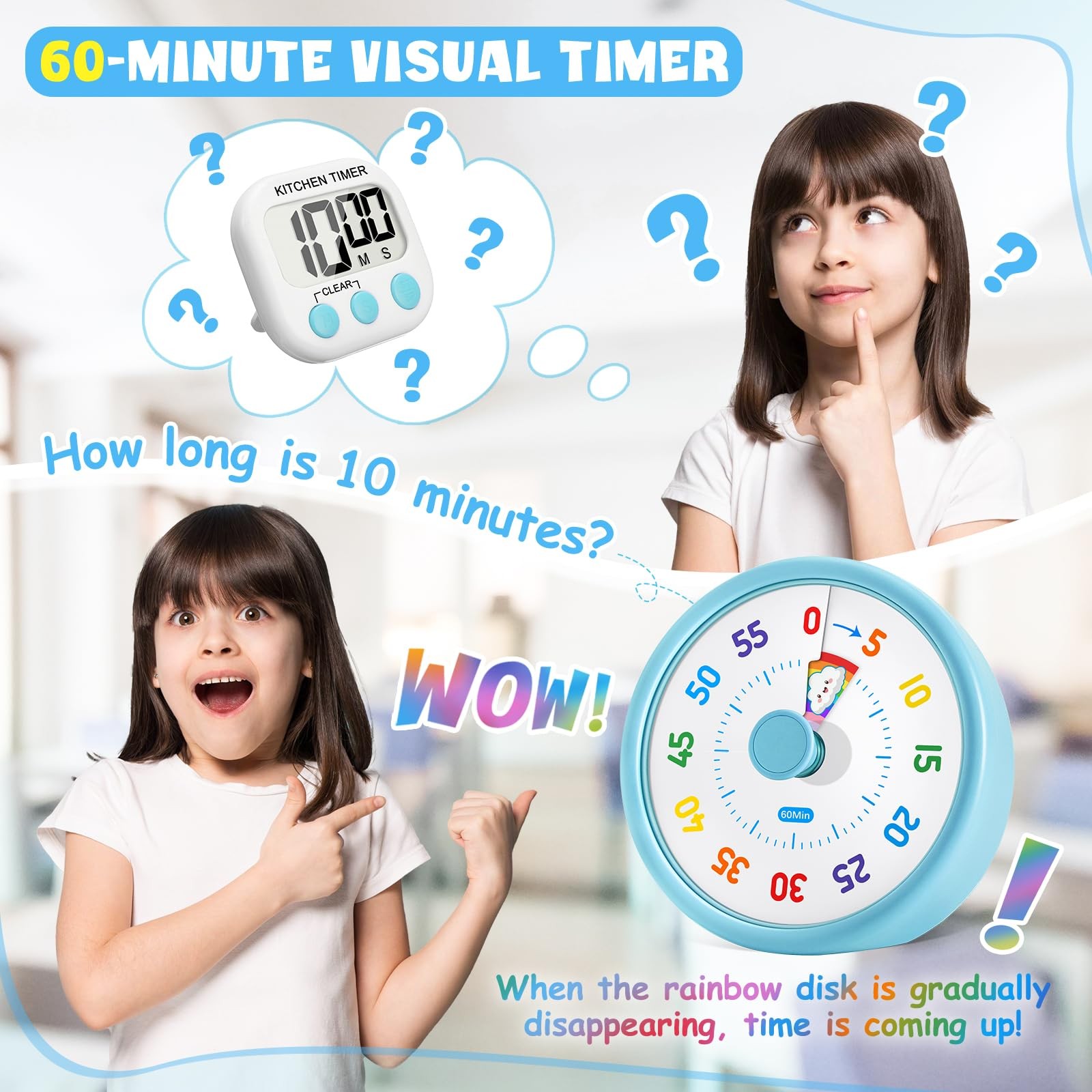 HIPPIH Visual Timer for Kids, 60 Minute Countdown Timers Classroom Blue