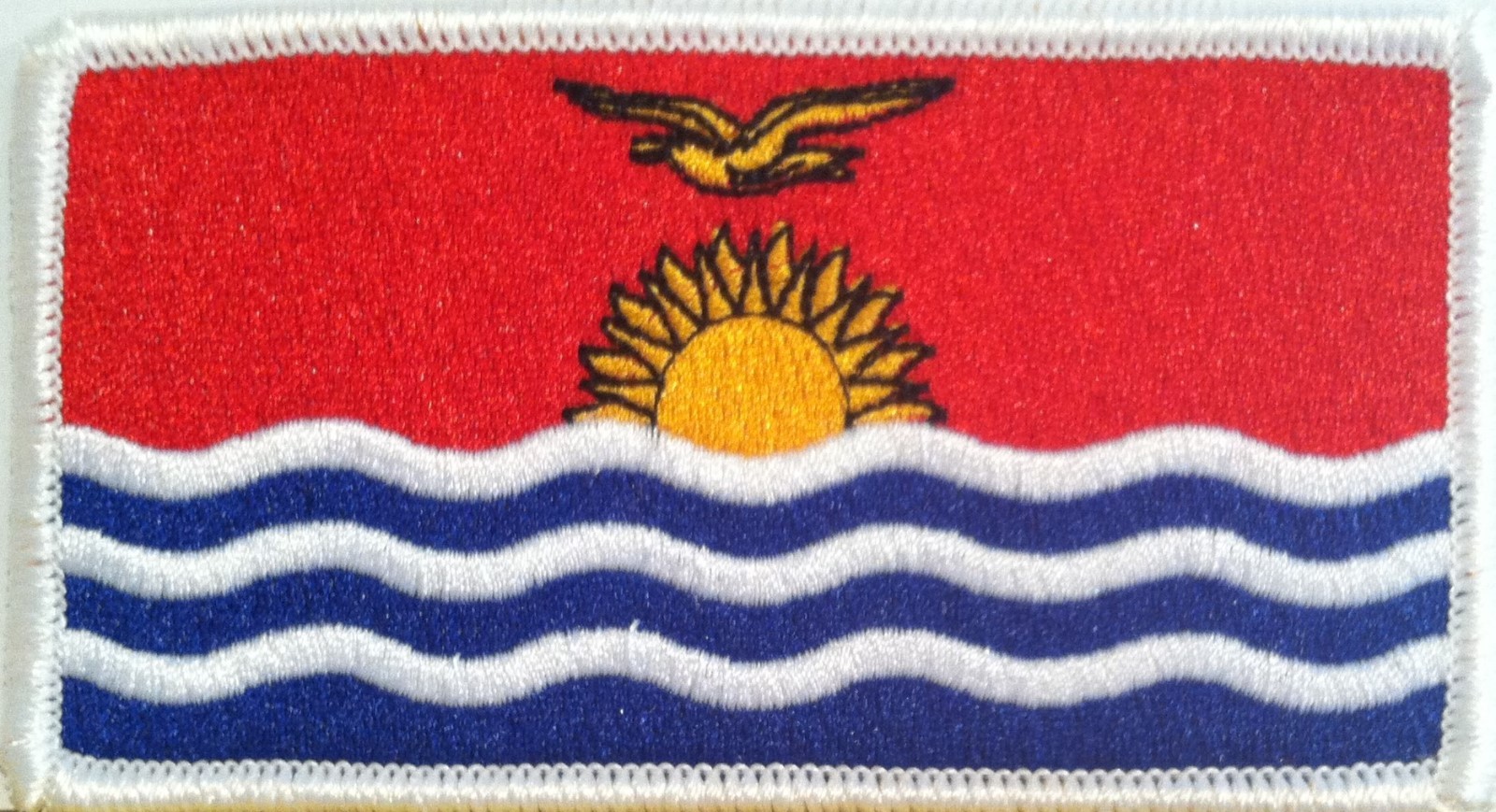 Kiribati Flag Patch With Hook Adhesive Fastener Military White Border #9