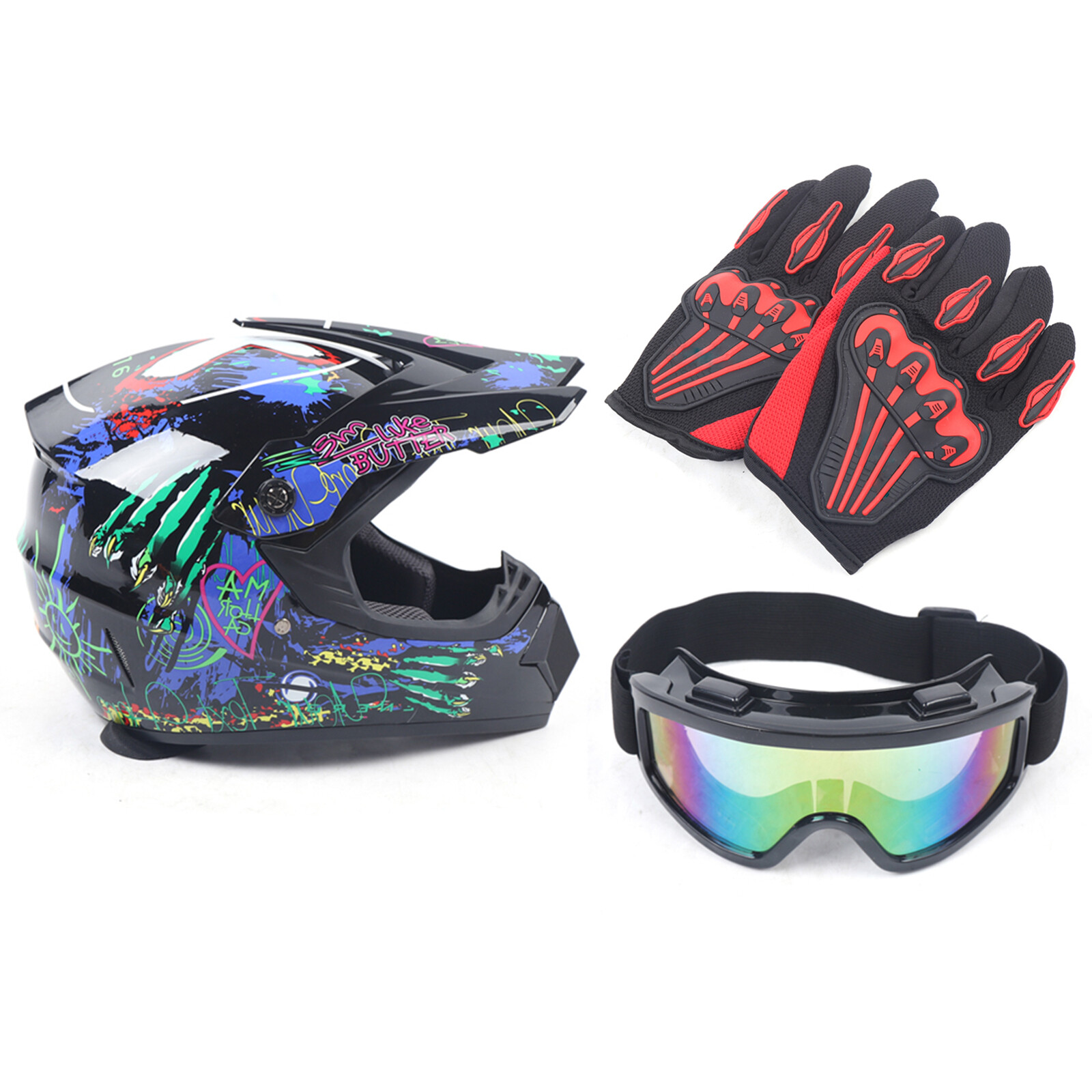 Motorcycle Helmet with Gloves Motorcycle Helmet Set Motocross Helmet Kit L