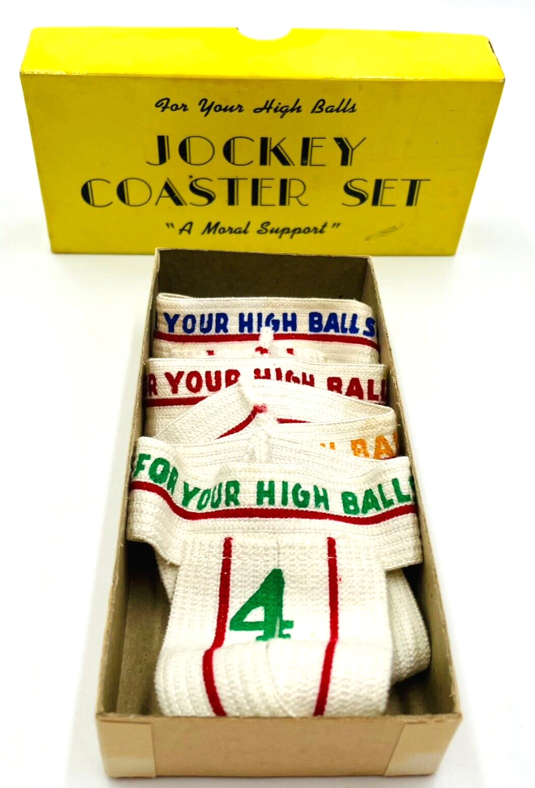 Jockey Coaster Set "A Moral Support" For Your High Balls 4 Strap Set Gag Gift