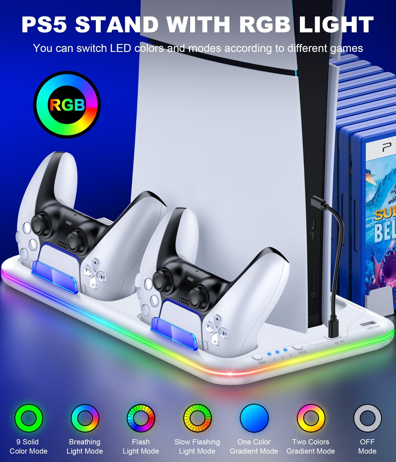 PS5 Stand Cooling Station Controller Charging Station for PS5 Slim/Disc/Digital
