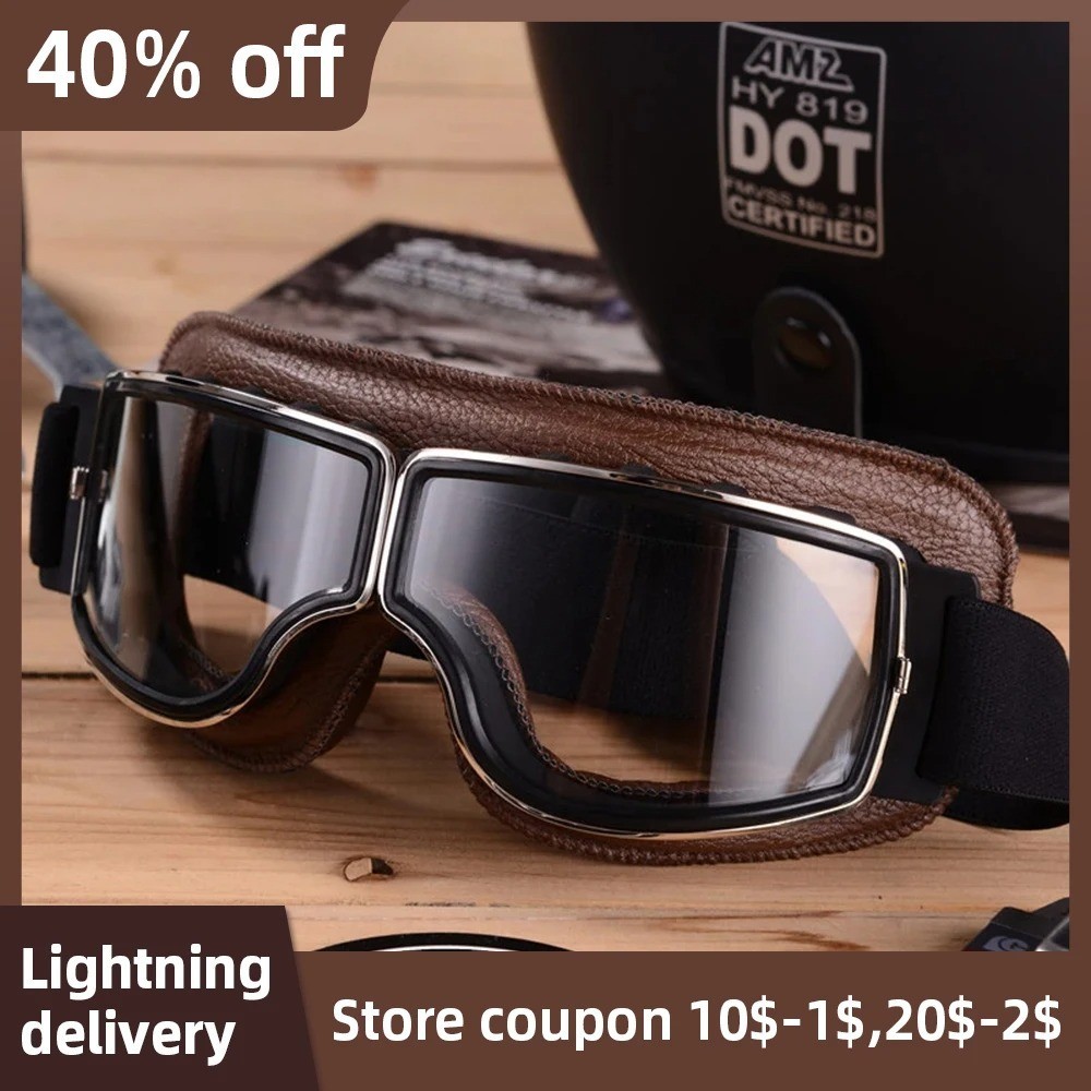 New Motorcycle Goggles Fit Over Glasses For Men Vintage Leather Riding Glasses**