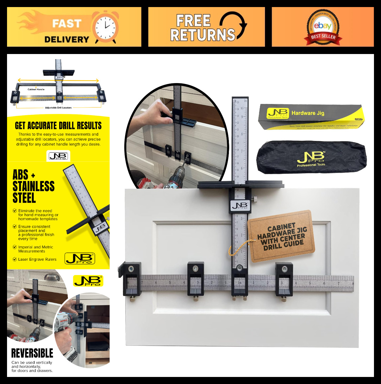 Cabinet Hardware Jig for Drawer Handles & Pulls, Easy Install Tool, Aluminum Bod