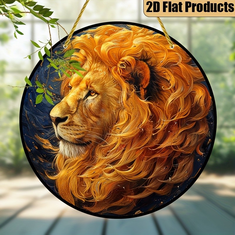 Vibrant Lion Head with Golden Mane Acrylic Suncatcher Living Room Window Decor