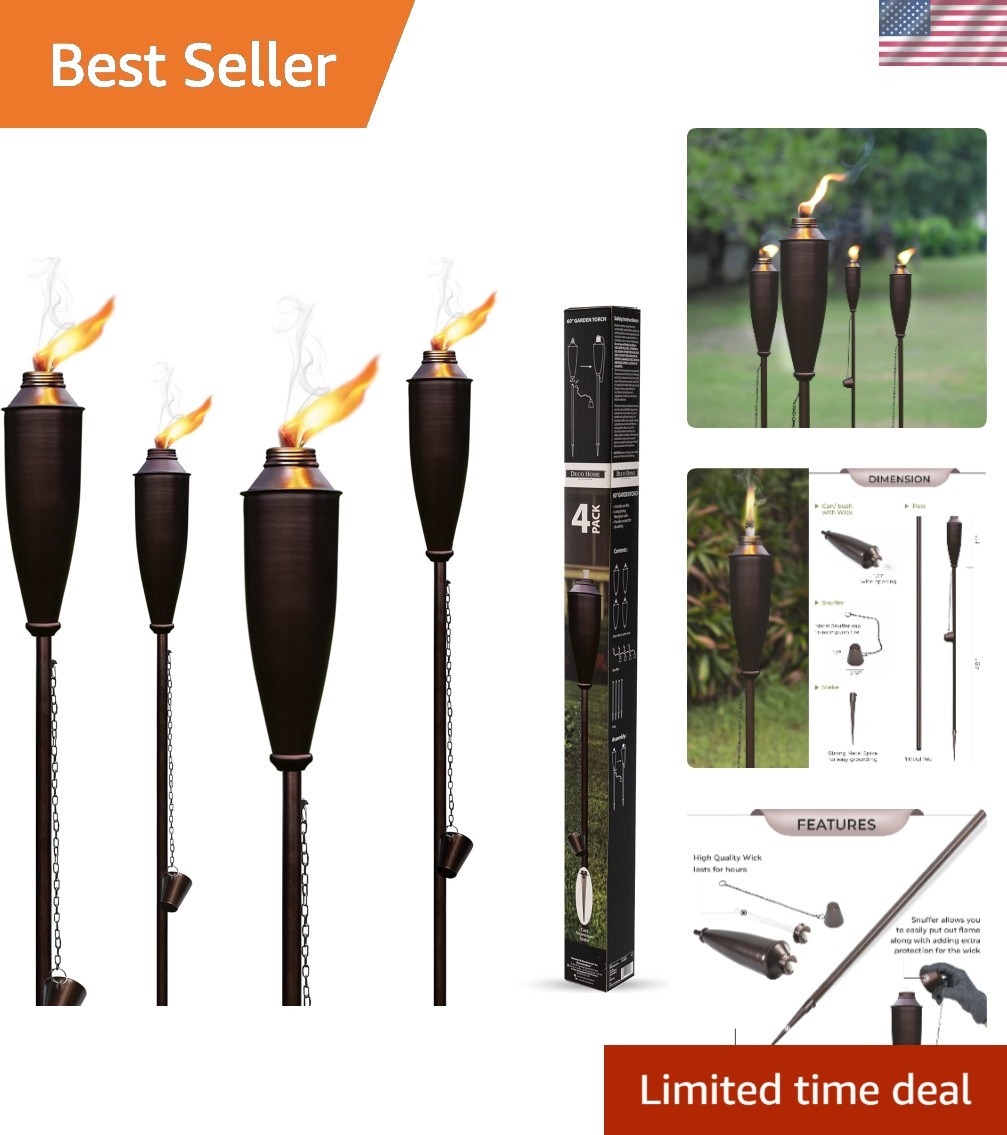 Pack of 4 Stylish Citronella Torches in Bronze for Elegant Outdoor Ambiance