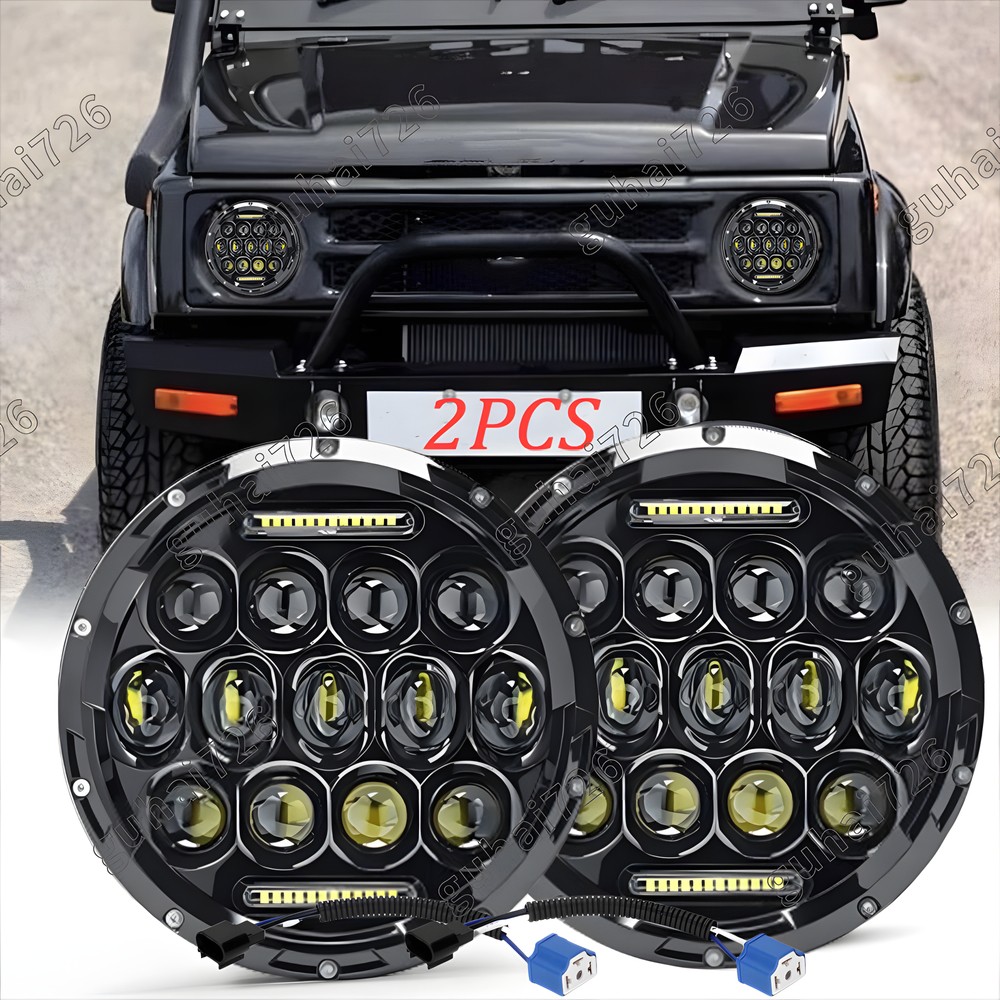 Pair DOT 7"inch Round LED Headlights Hi/Lo Beam DRL For Suzuki Samurai 1986-1995