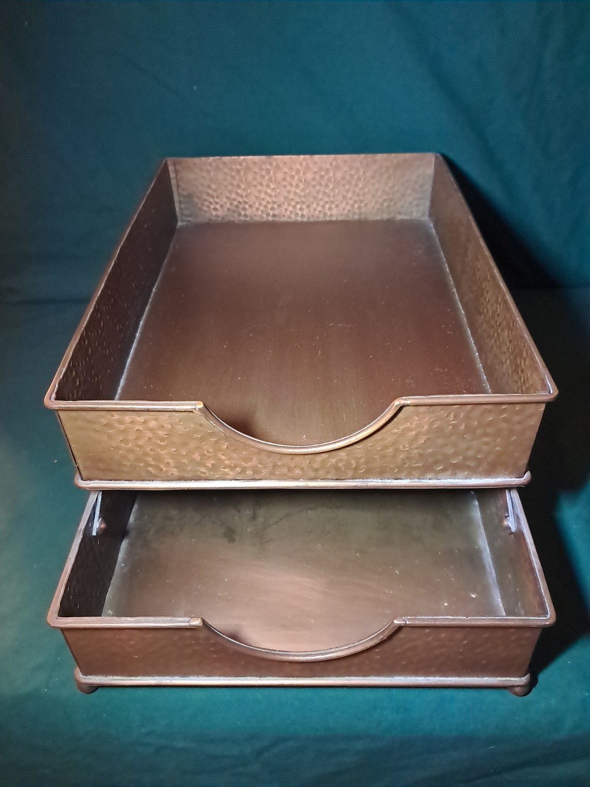 2 Tiered Letter Tray Desktop Organizer Hammered Metal Finish