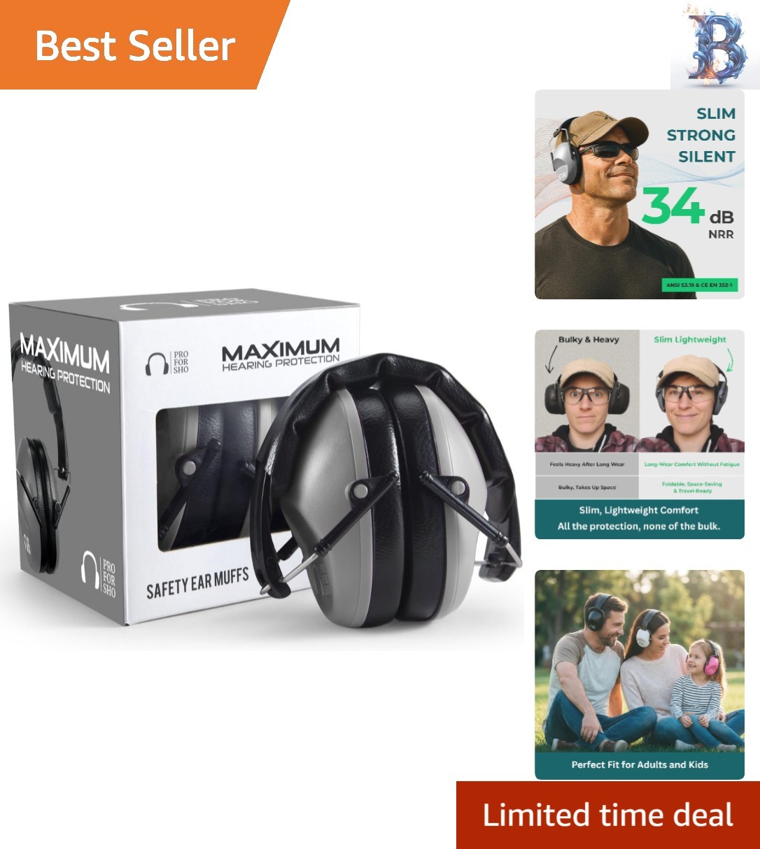 Trusted 34 dB Hearing Protection Earmuffs - Lightweight, Compact & Versatile Use