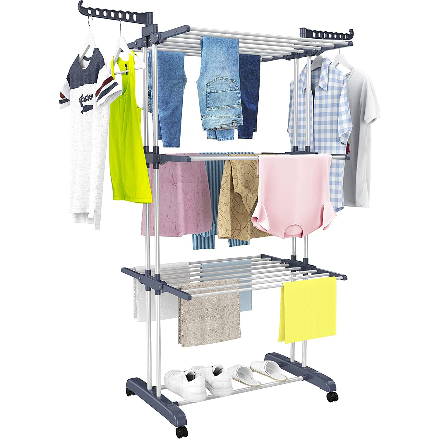 Folding Clothes Drying Rack Stainless Steel Laundry Rack Storage Stand Portable