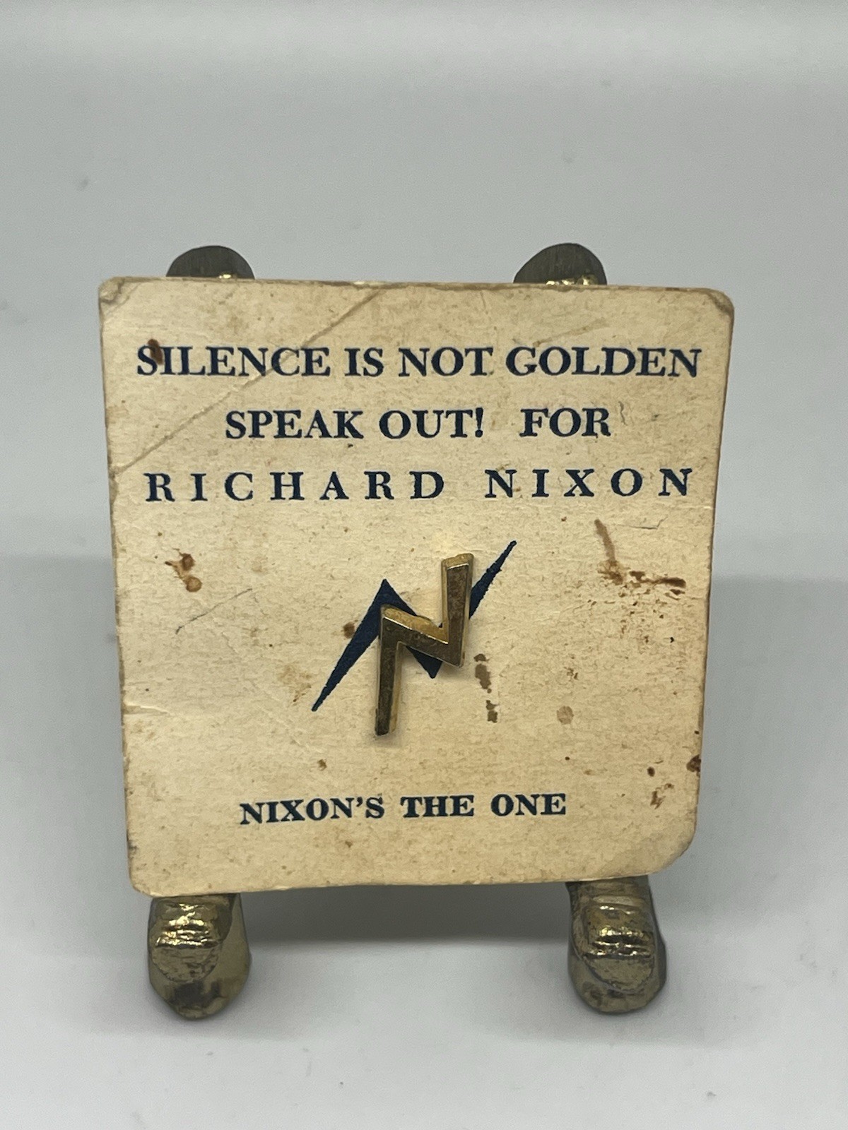 President Richard Nixon Pin On Original Card Silence Is Not Golden Speak Out!