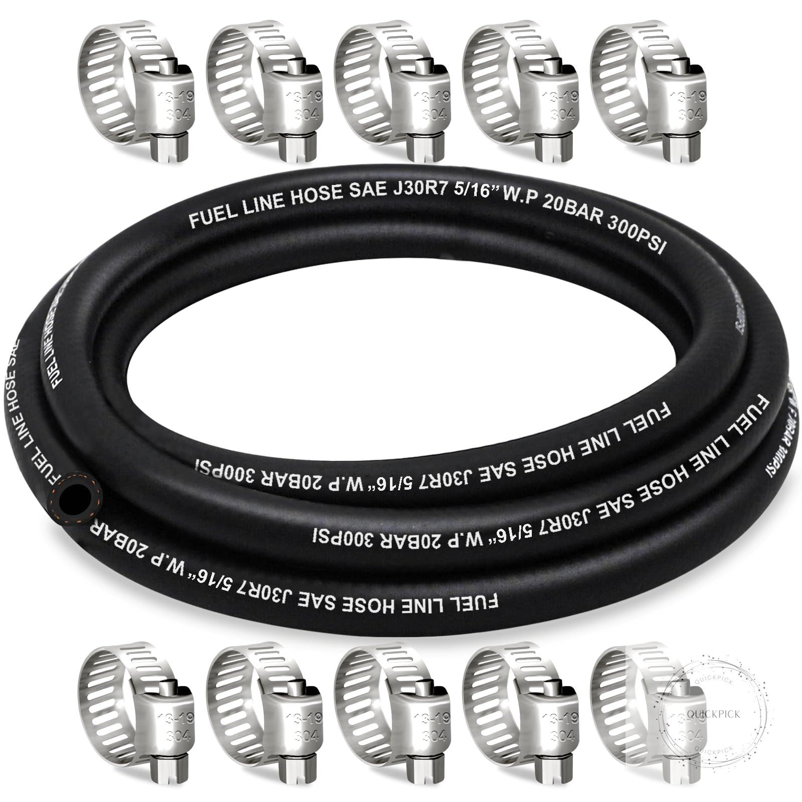 Fuel Line 5/16 Inch ID, Fuel Hose 10FT, J30R7 Fuel Line Hose NBR with 10 Clamps.