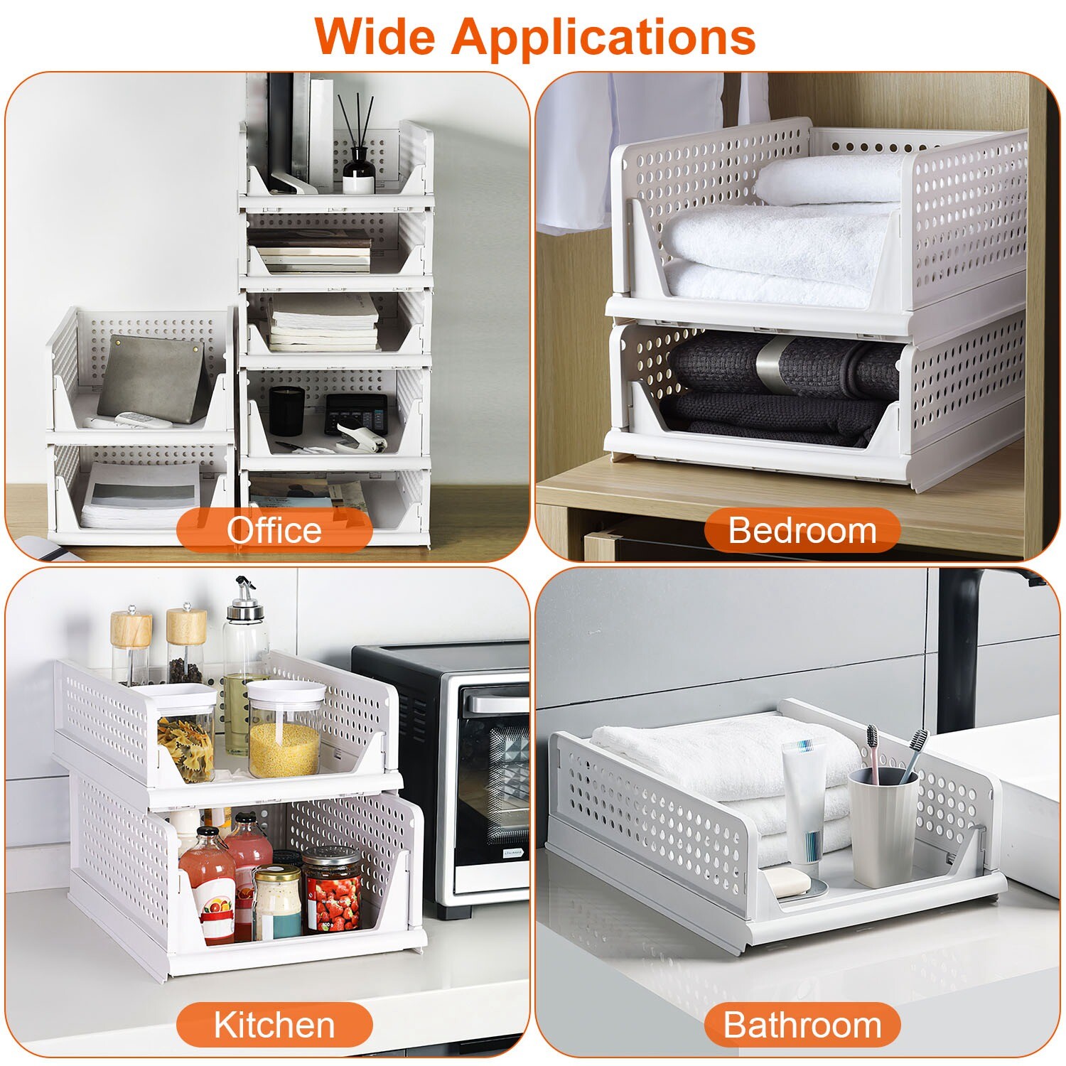 4PCS Closet Organizer Stackable Push-Pull Clothes Foldable Plastic Organizer