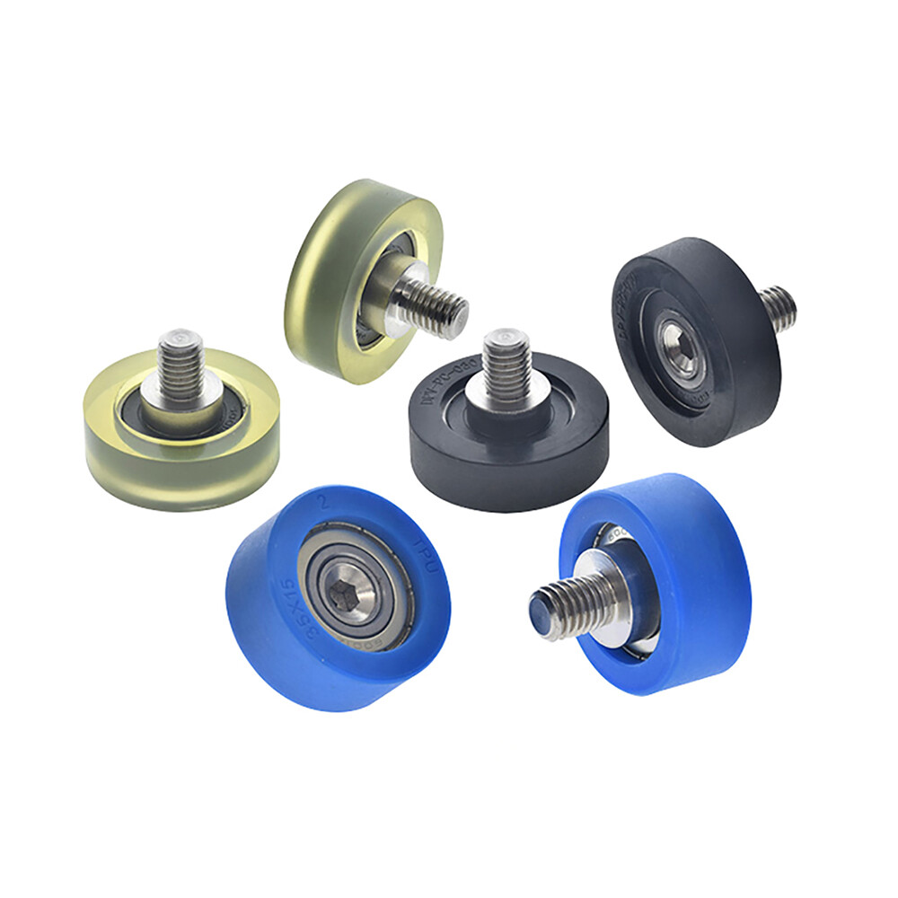 M8 Male Threaded Screw Bearing Guide Wheel Flat Roller PU Polyurethane Pulley