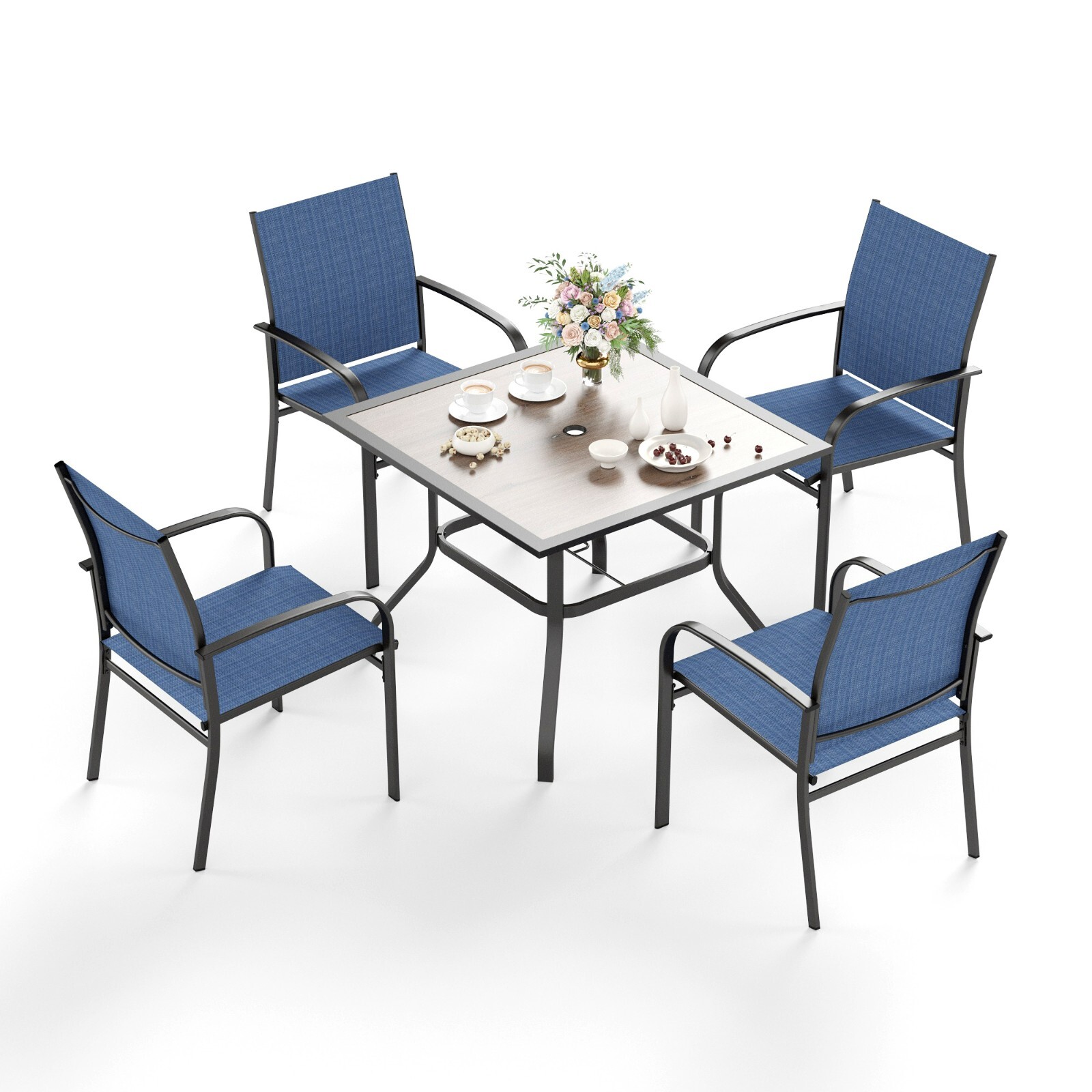 5 Piece Outdoor Dining Set Patio Table and Chairs with 1.57" Hole for Garden
