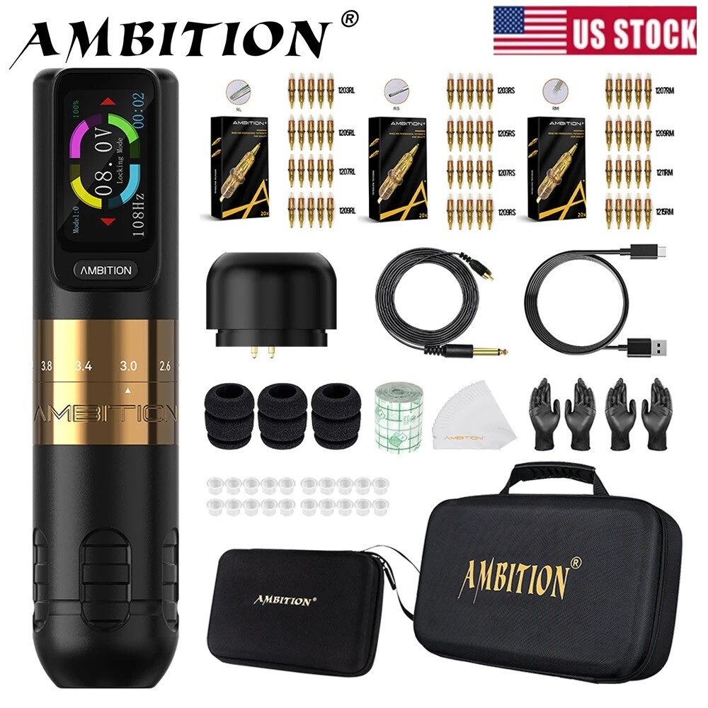 Wireless Tattoo Machine 2.2-4.2mm Adjustable Stroke Coreless Motor Touchscreen