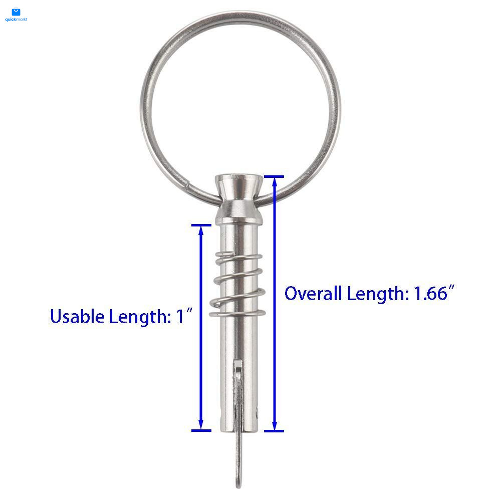 2 Pcs Quick Release Pin 1/4" Diameter w/ Drop Cam & Spring, Overall Sliver