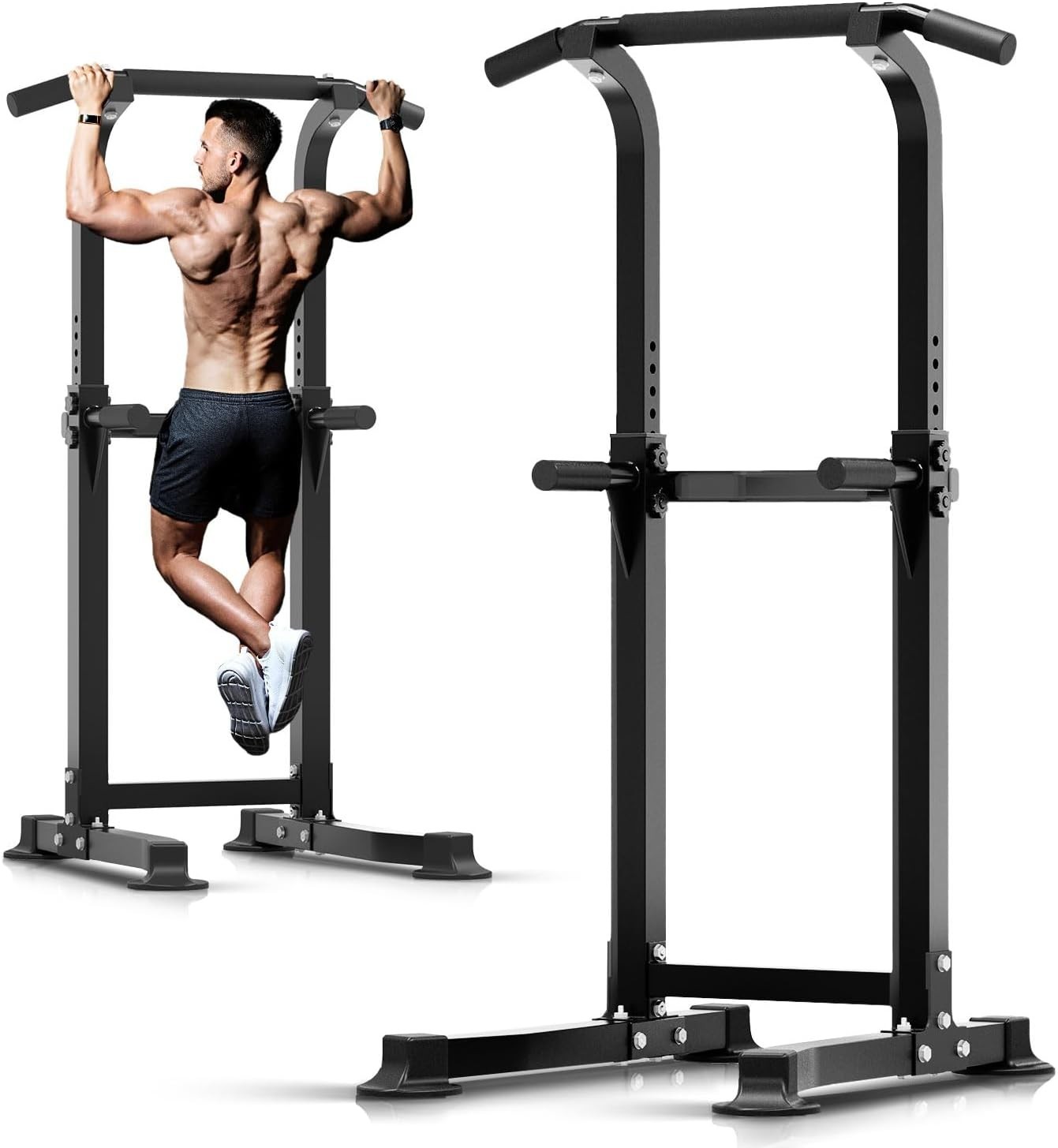 Pull Up Bar Dip Bar Squat Rack Workout Dip Station Height Adjustable Free