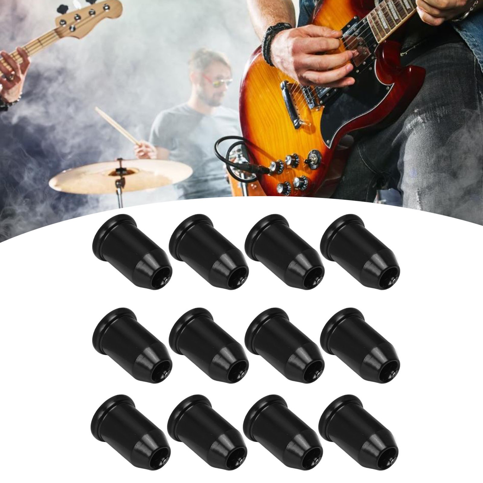 (Black)12x Guitar Ferrules String Cap Mounting Buckle Through Body Bushing ECA