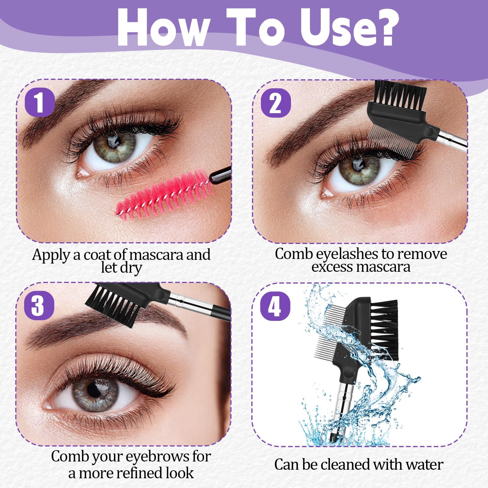 Small Eyelash Comb 2 Pack Metal Eyelash Brush Eyelash Separator Tool Eyebrow ...