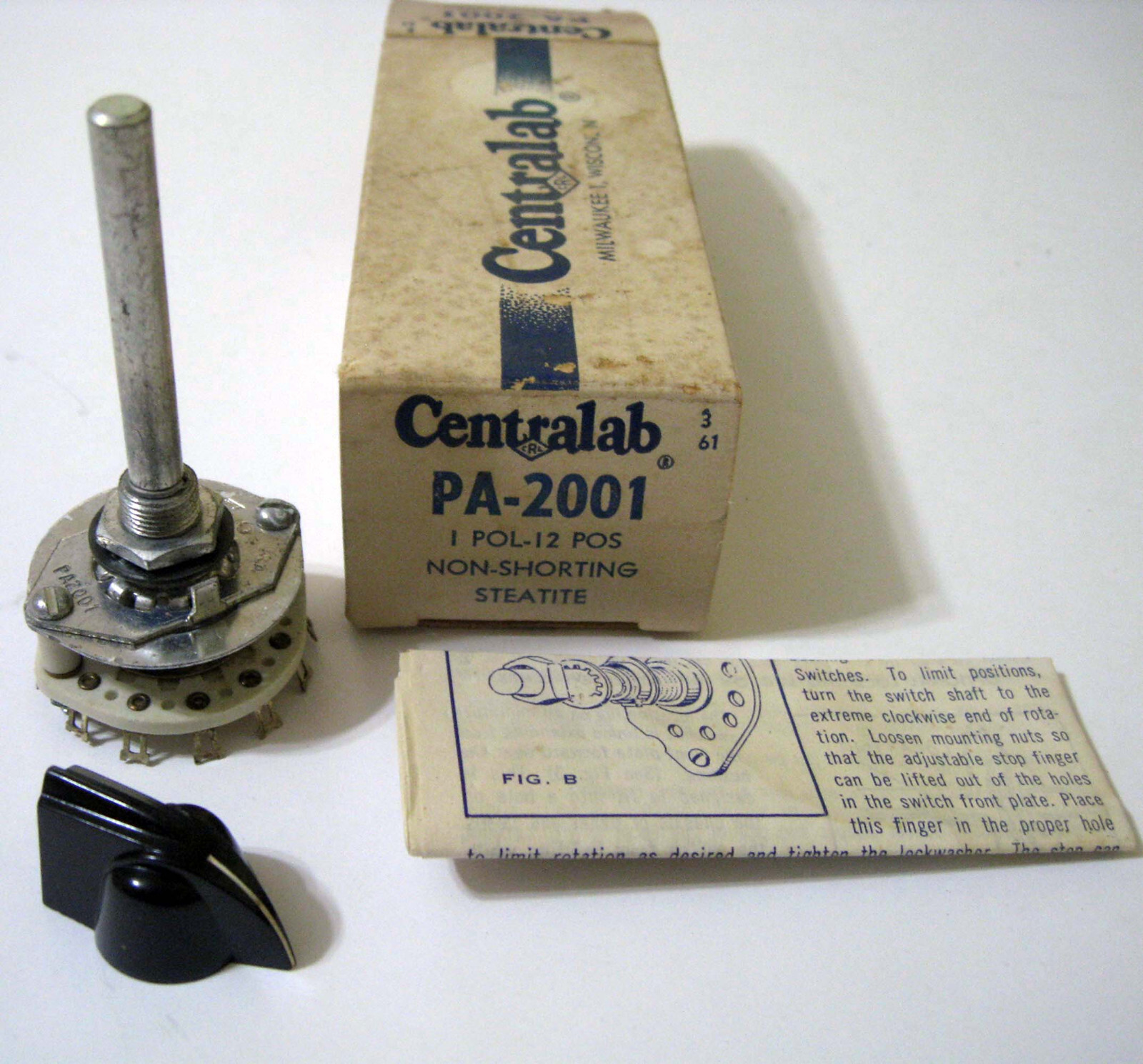 Centralab ® PA-2001 1 Pole 12 Position Non-Shorting Steatite Switch Assembly New