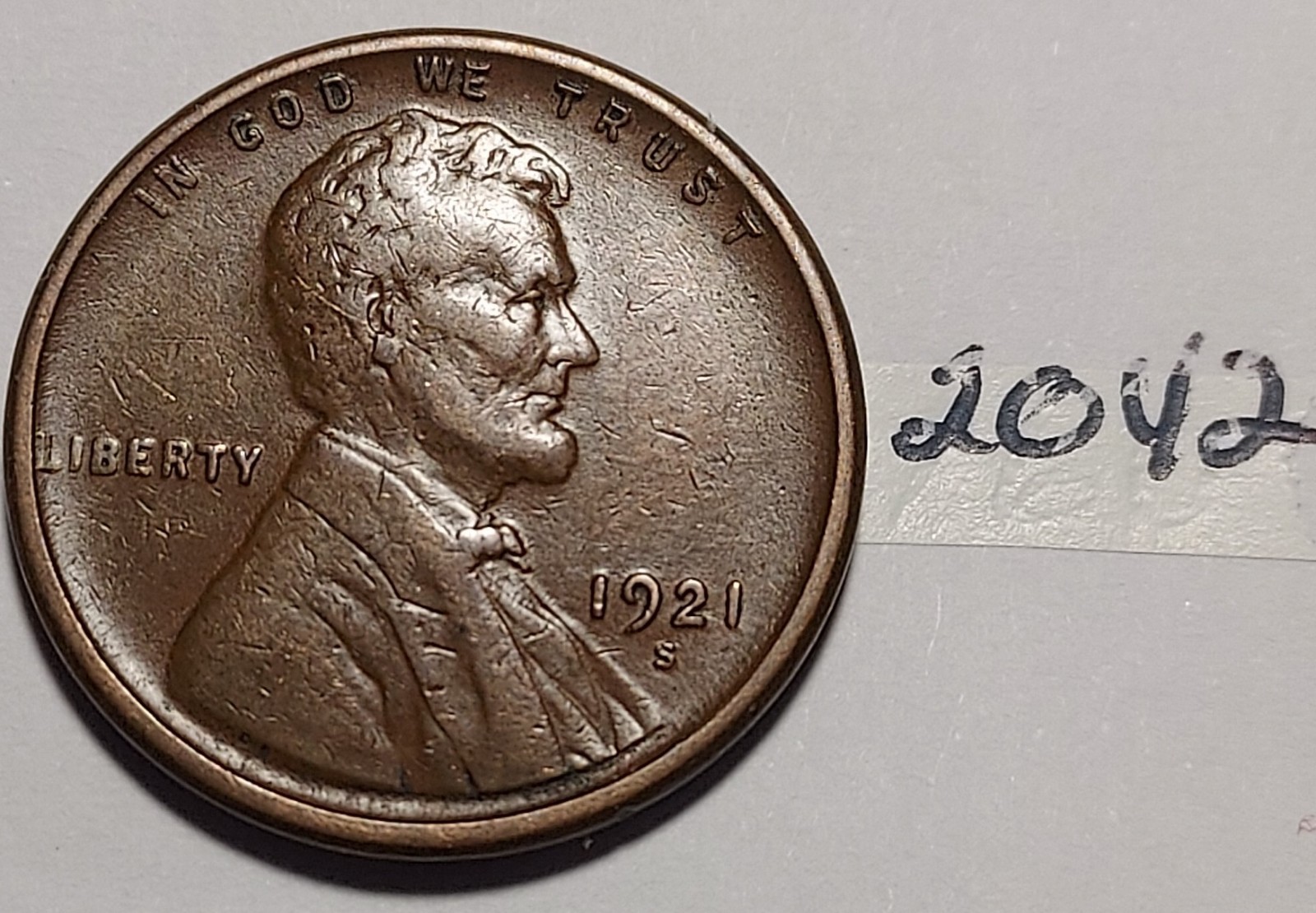 1921-S Lincoln Wheat Cent  FINE - VERY FINE  #2042