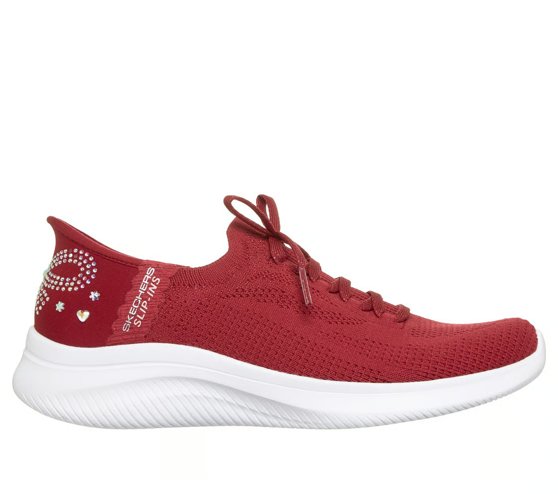 Skechers Shoe Women's Red Slip Ins Rhinestone Memory Foam Comfort Casual 150811