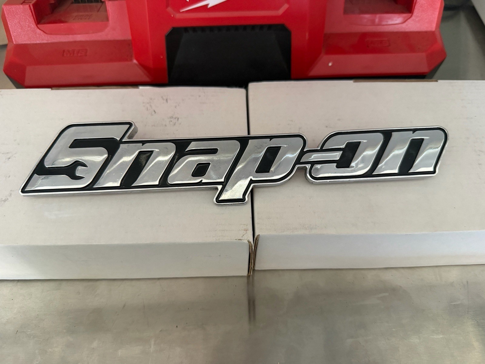 OEM SNAP-ON TOOL EPIQ BOX LOGO EMBLEM Chrome Silver Badge Decal 9.75" INCH EUC