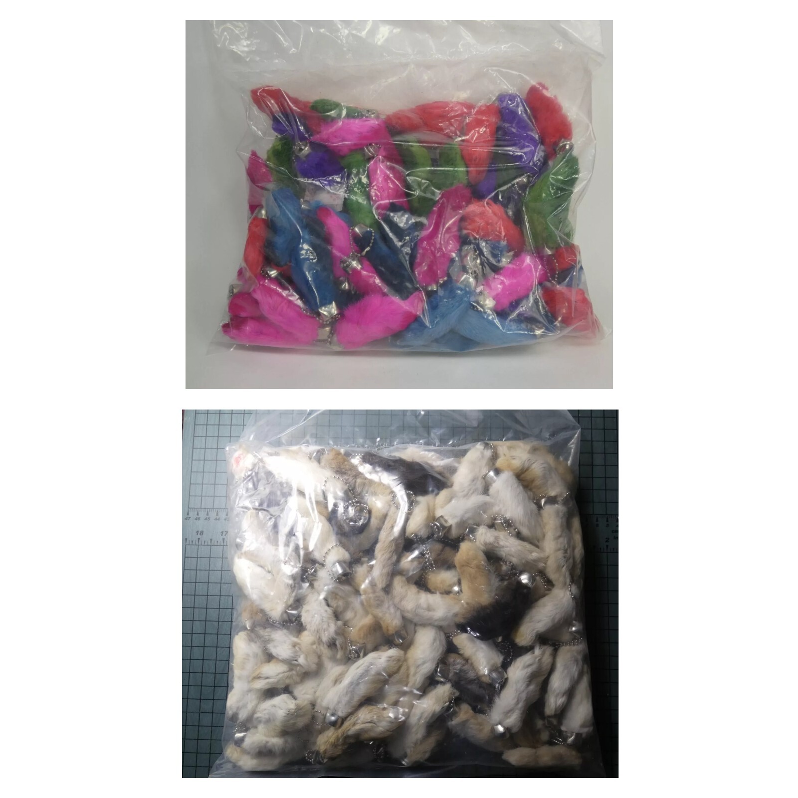 200 New Lucky Rabbits Foot Key Chain, Zipper Pull, Charm 100 color 100 natural