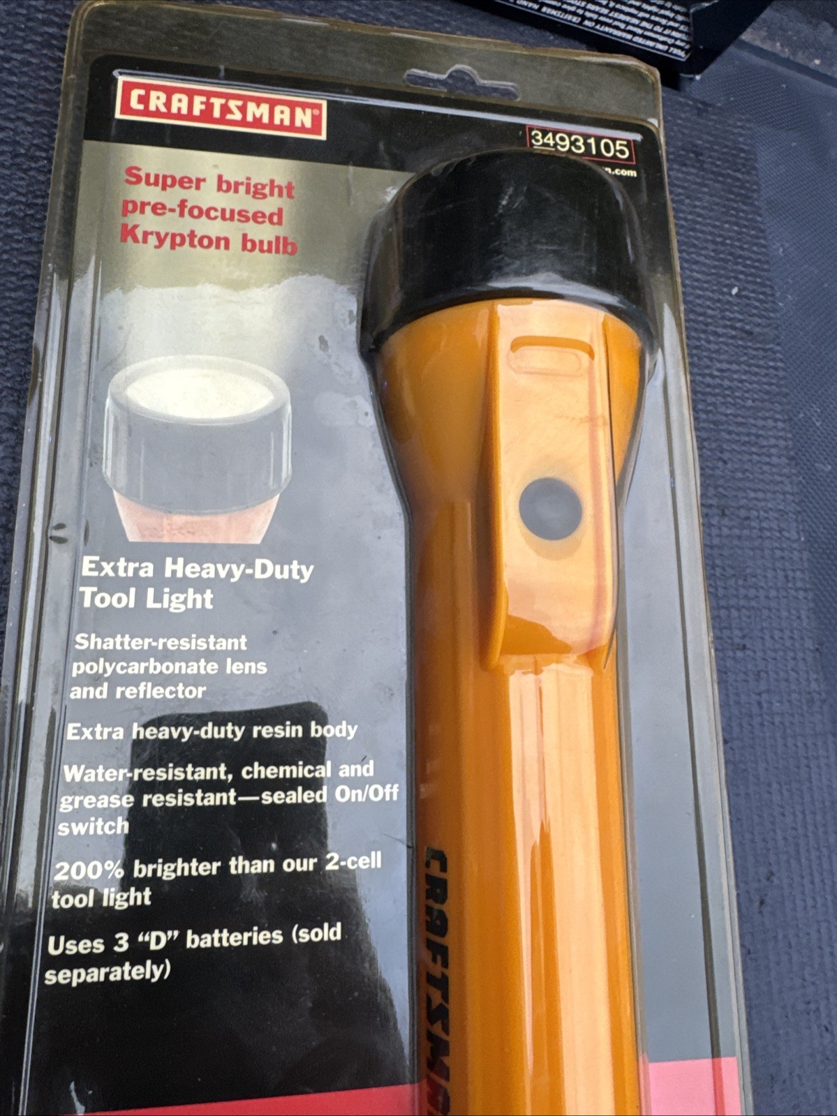 Rare Sears Craftsman Yellow Tool light 93105 3d Cell Flashlight Nos