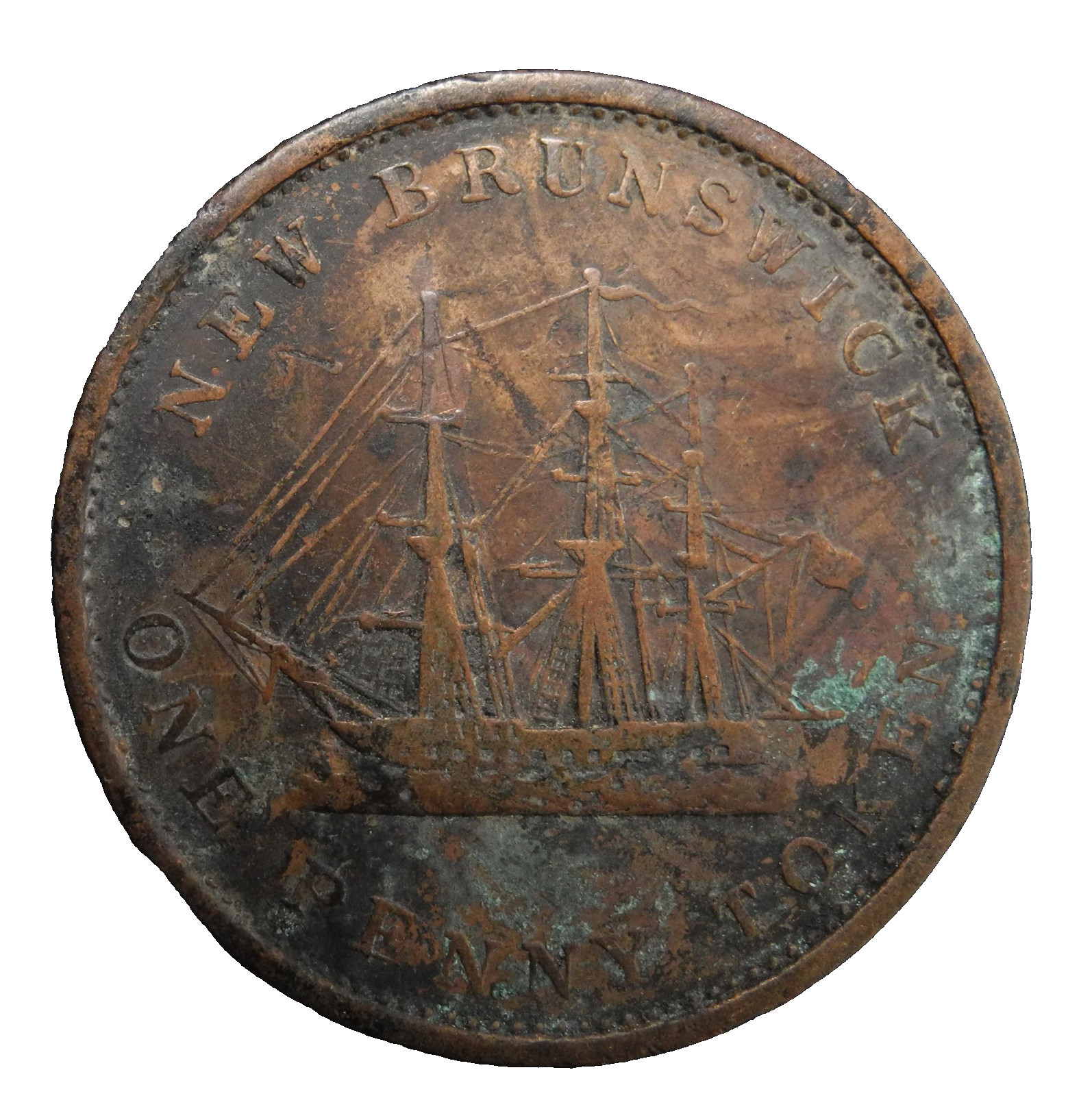 1843 New Brunswick Canada Victoria One Cent Token ecoinsales