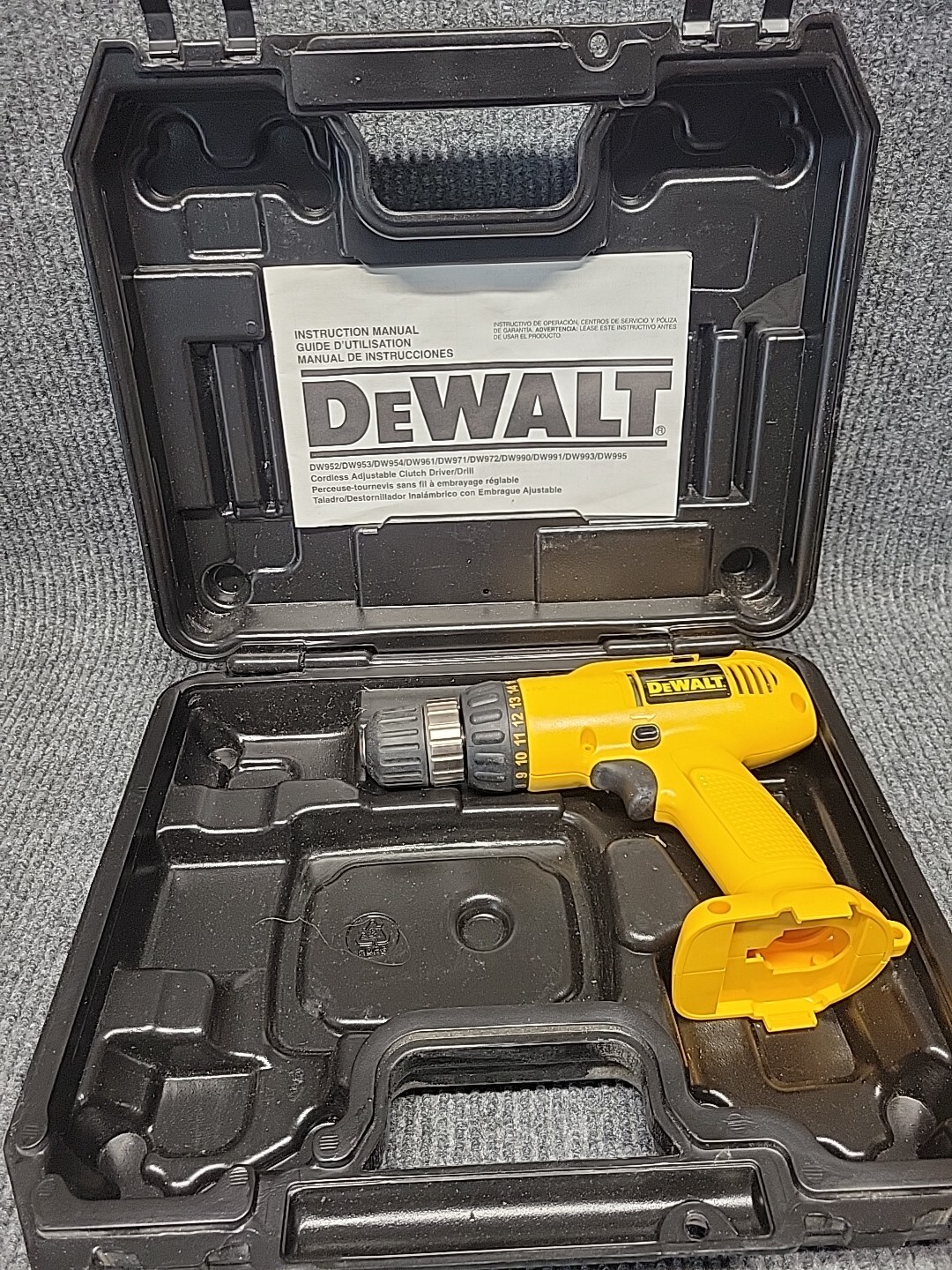 DeWalt DW953 12V Cordless Adjustable Clutch Drill Driver with Hard Case & Manual