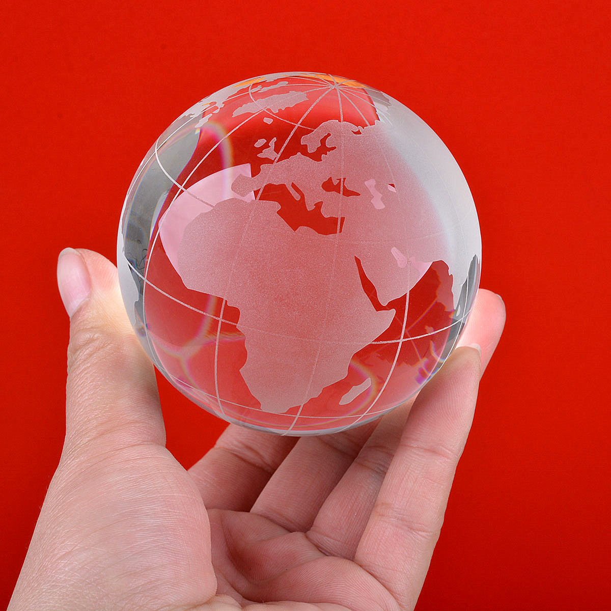 Round Earth Globe World Map Crystal Glass Clear Paperweight Table Desk Decor
