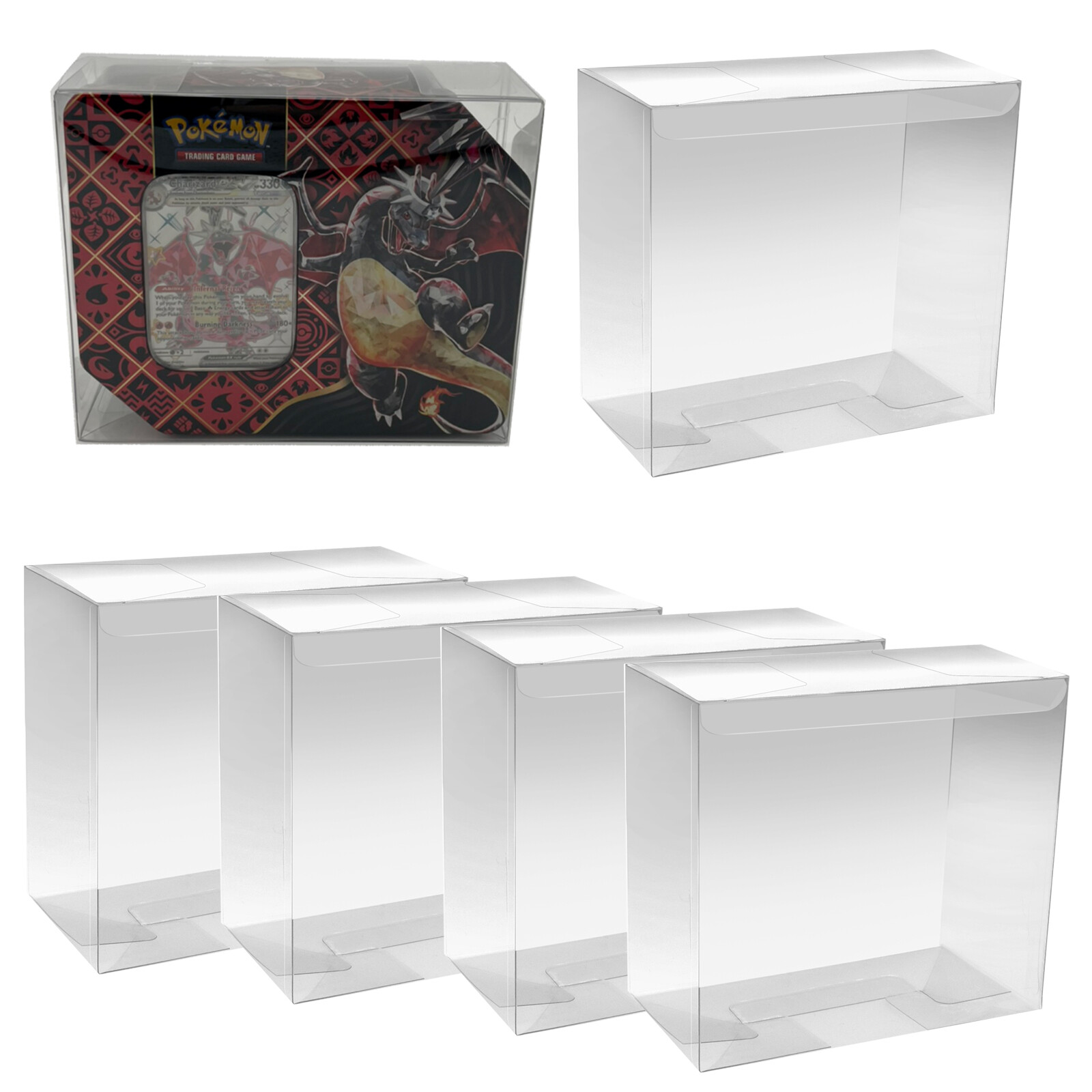 5PC Display Box For POKEMON TCG Tin Protecting Case Heavy Duty! Fit Sideways Tin