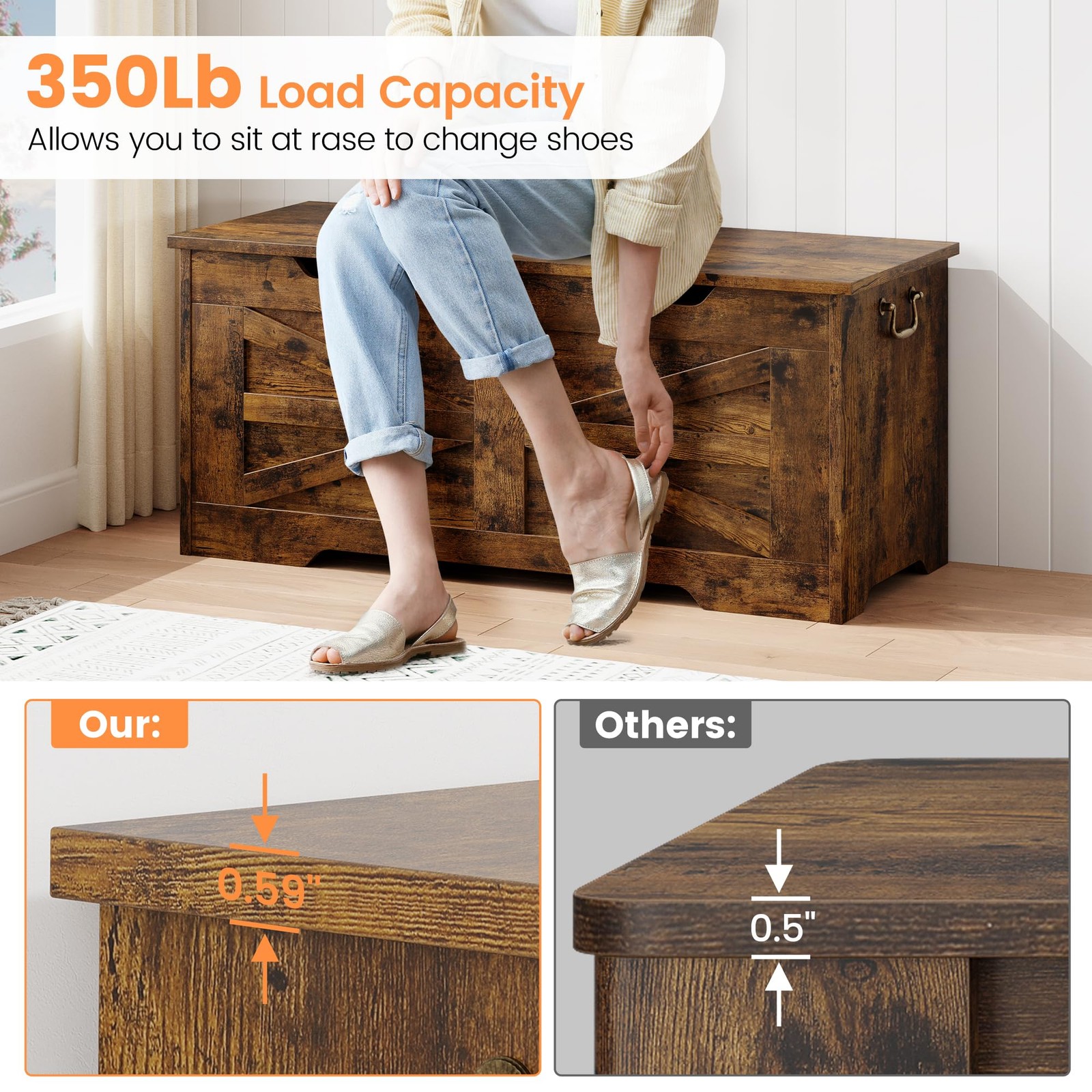 Wood Storage Chest Bench w/ Safety Hinge, Chest Storage Trunk Toy Organizer Box