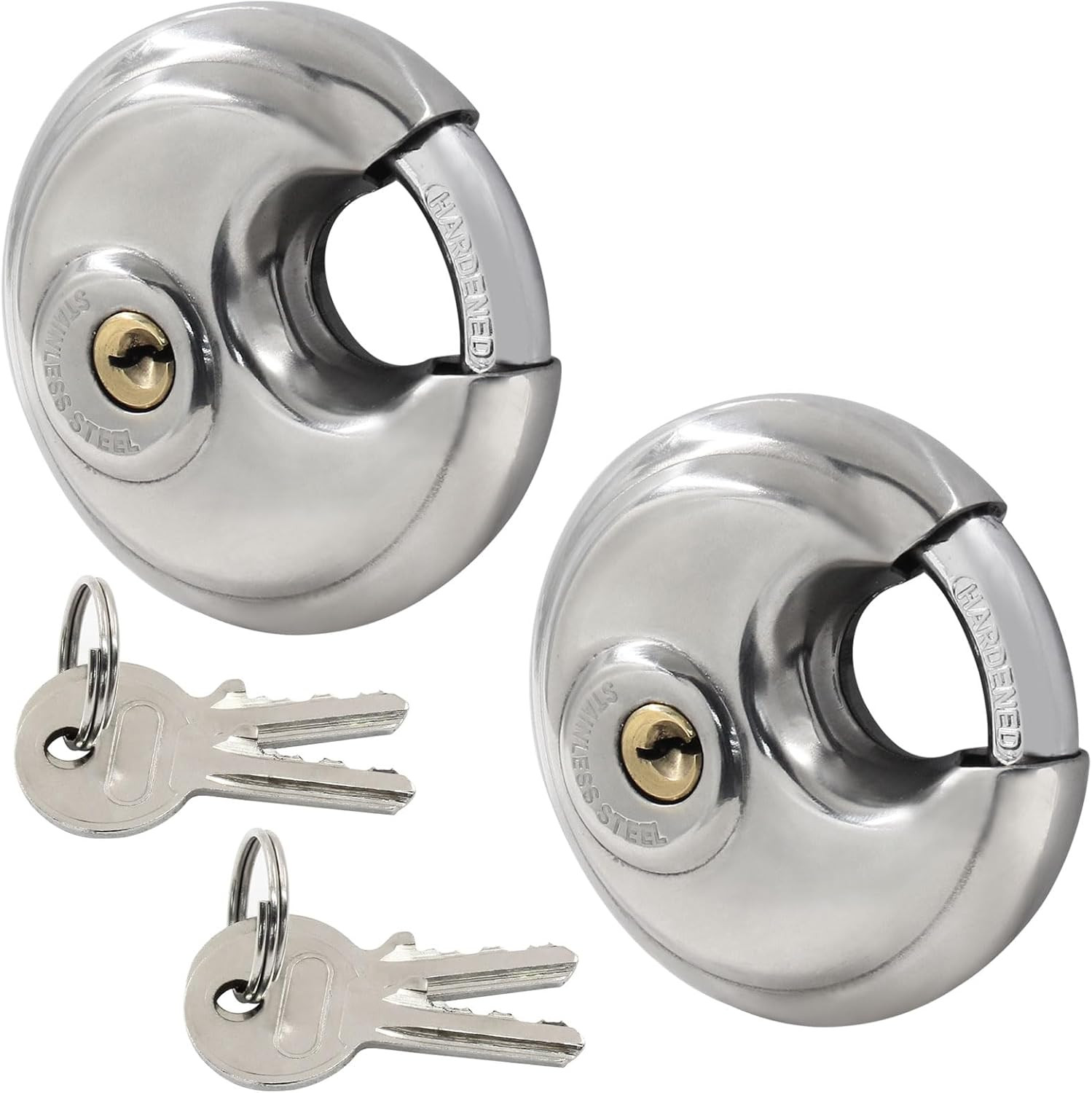 2 Pack Discus Padlocks Keyed Alike, 2-3/4 Inch Stainless Steel Storage Padlock,