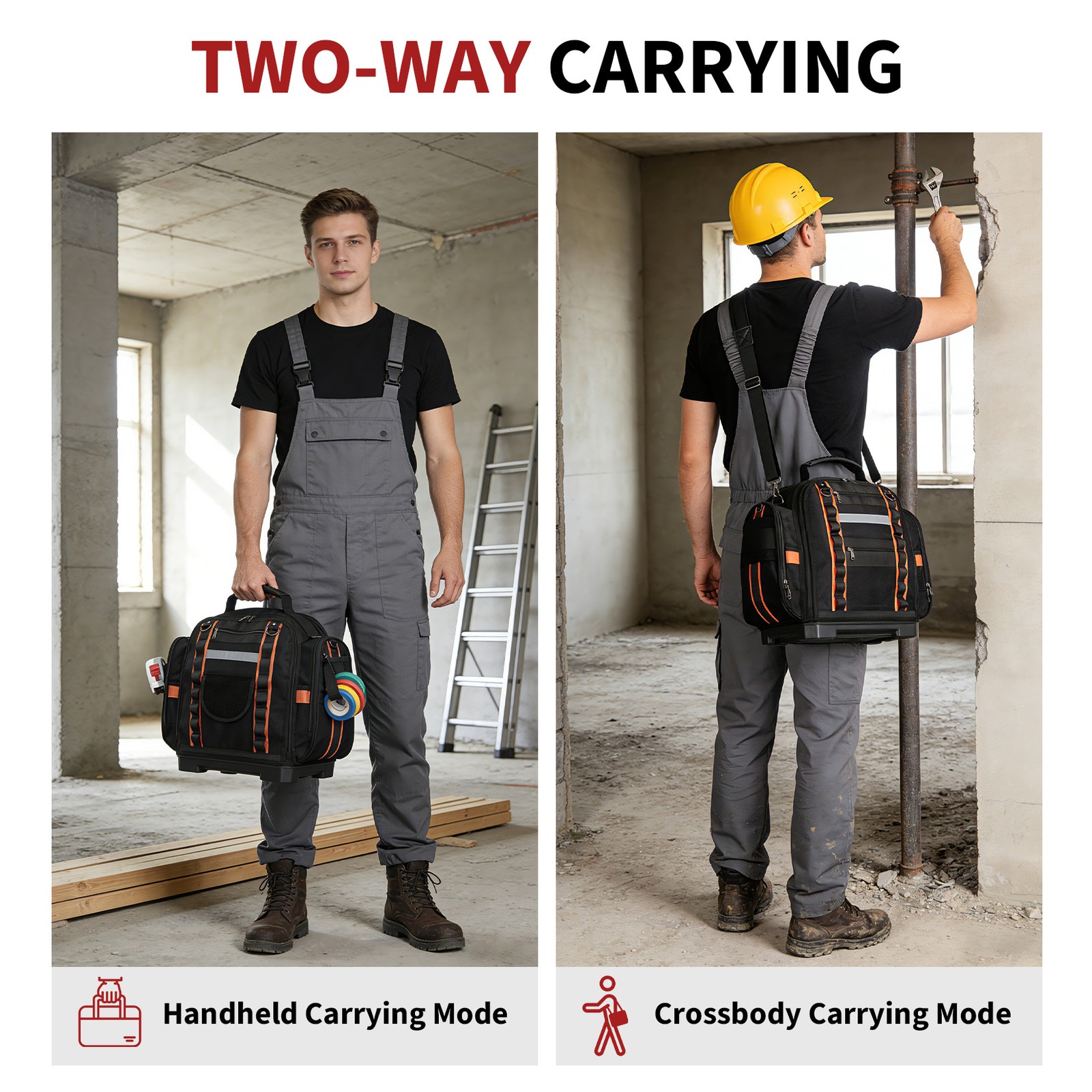 Polyester Tool Bag 15.7" with Rubber Base, 21 Pockets, Removable Shoulder Strap