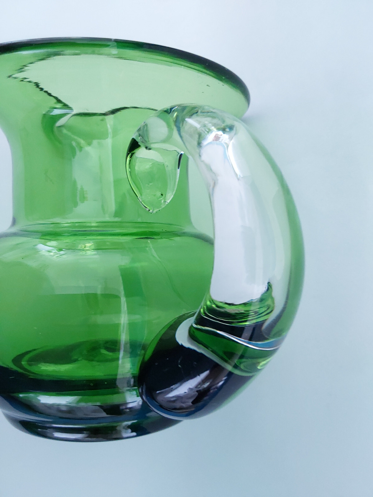 Victorian Green Glass Jug with Clear Handle - VGC