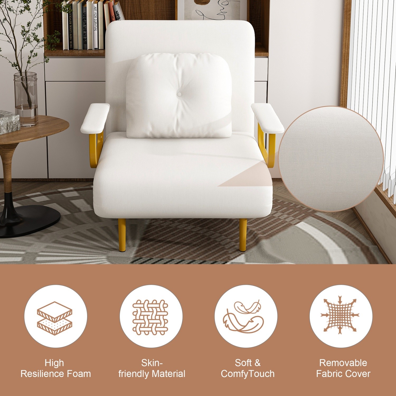 Convertible Sofa Bed 5-in-1 Multi-Function Folding Single Sofa Chair w/ Pillow