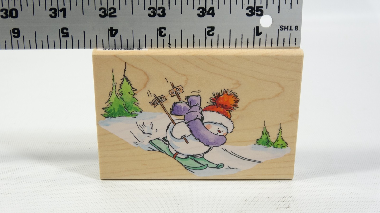2004 Penny Black Rubber Stamp Skiing Snowman 2994K