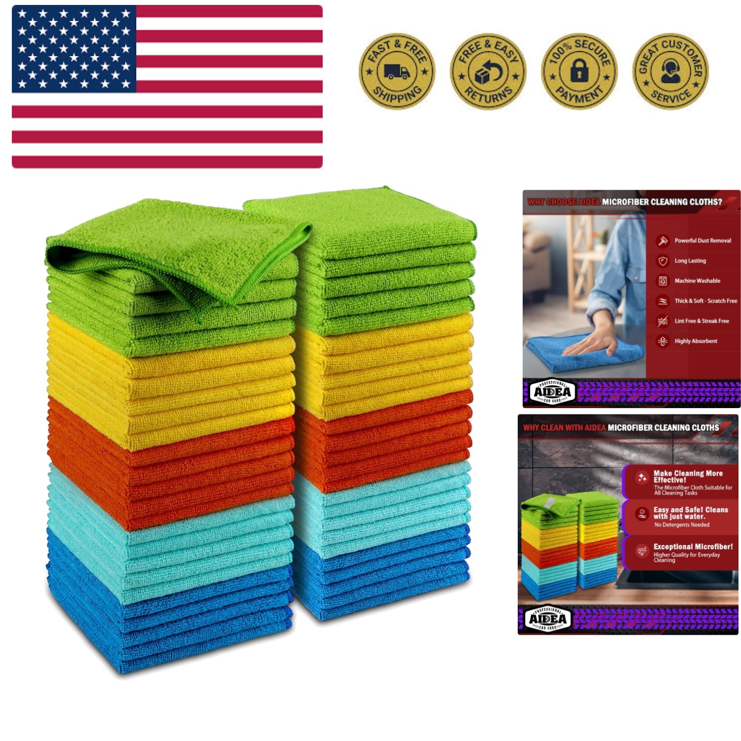 Microfiber Cleaning Cloth, 50PK, Microfiber Towels for Cars,  Wash Cloths, Du...