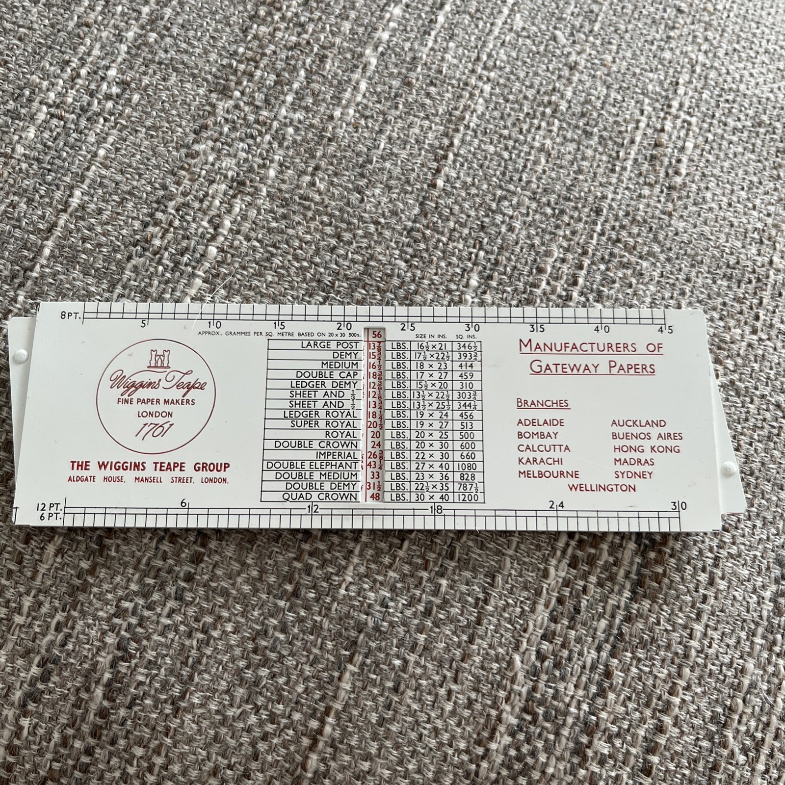 Antique London ADVERT Ruler WIGGINS Teape 5"  manufacturer of gateway papers