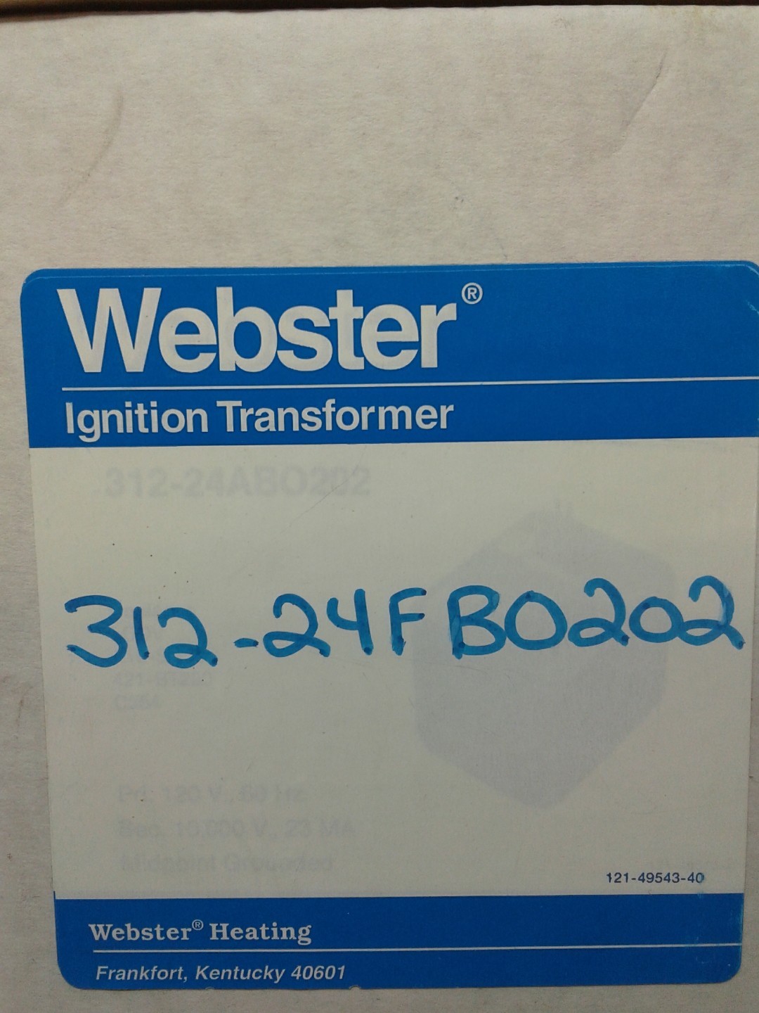 Webster ignition transformer, 312-24FB0202 New