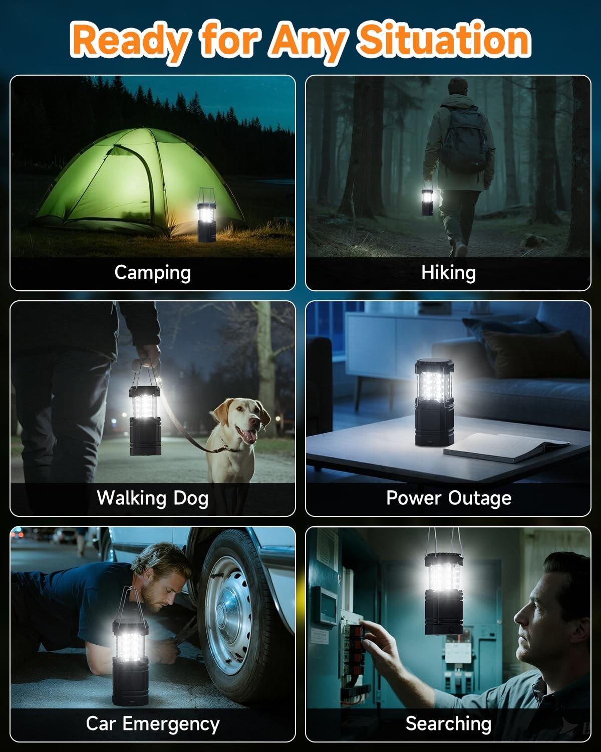 Solar Camping Lantern 4 Pack, Rechargeable LED Lantern with Flashlight