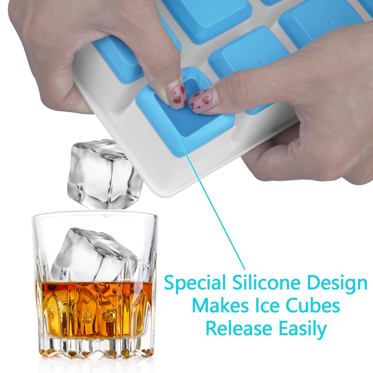 Large Ice Cube Trays 2 Pack, Silicone Easy-Release and Flexible Ice Cube Molds