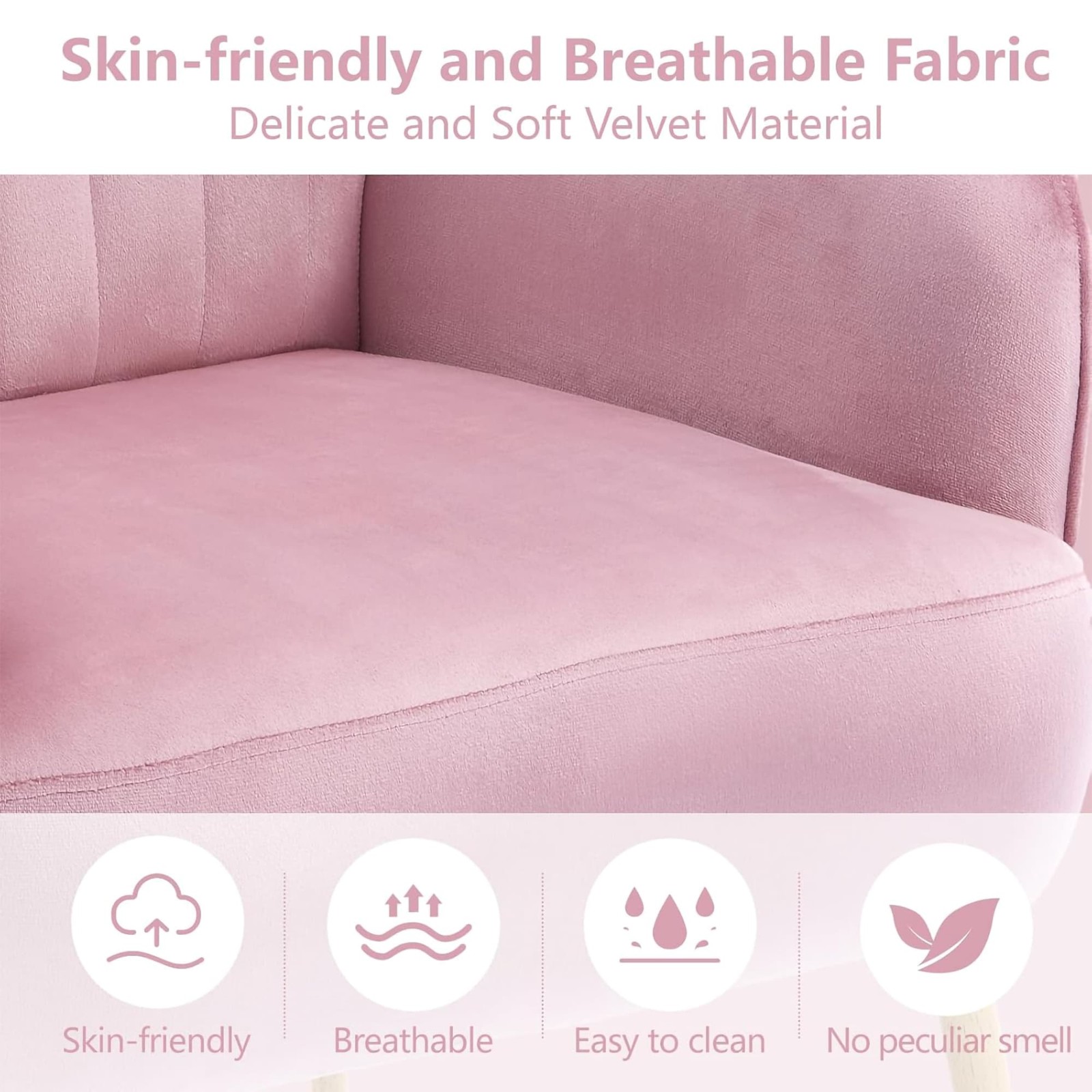 Modern Upholstered Pink Velvet Accent Chair Metal Legs Armchair for Bedroom