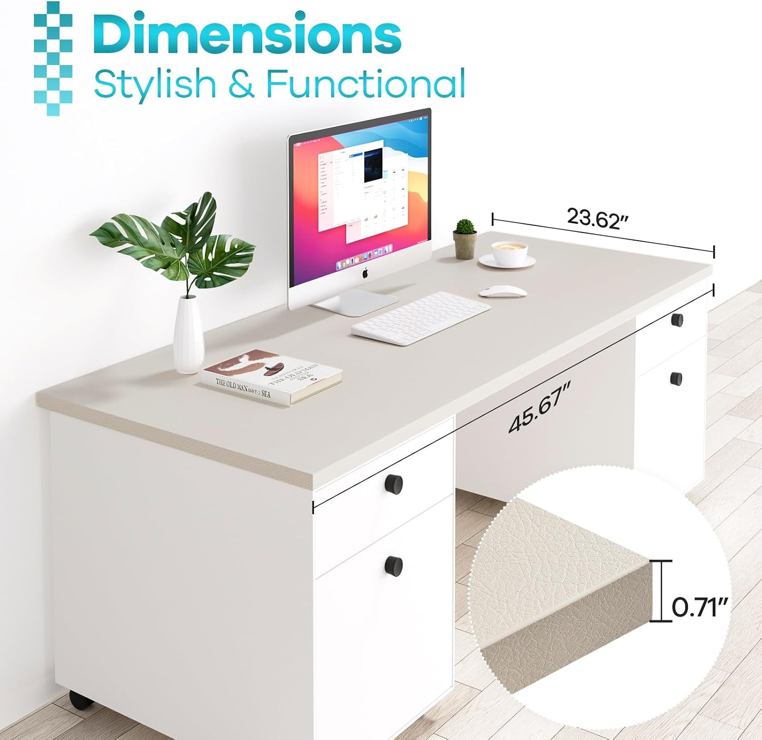 Universal Tabletop 45.67"X23.62", Solid One-Piece Melamine Table Top, Double Des